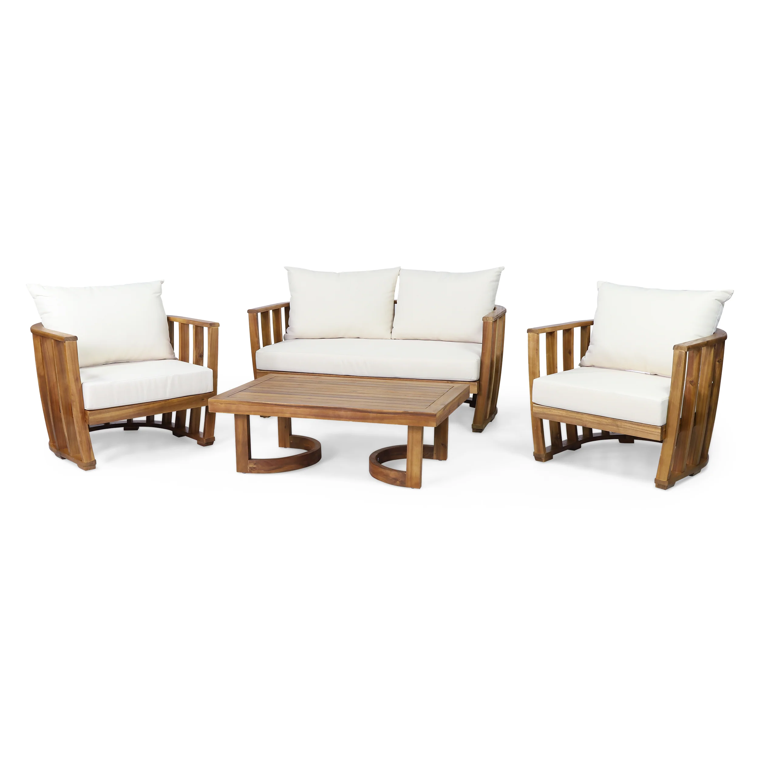 Wallowa Outdoor Acacia Wood 4 Seater Chat Set with Cushions - furnishings