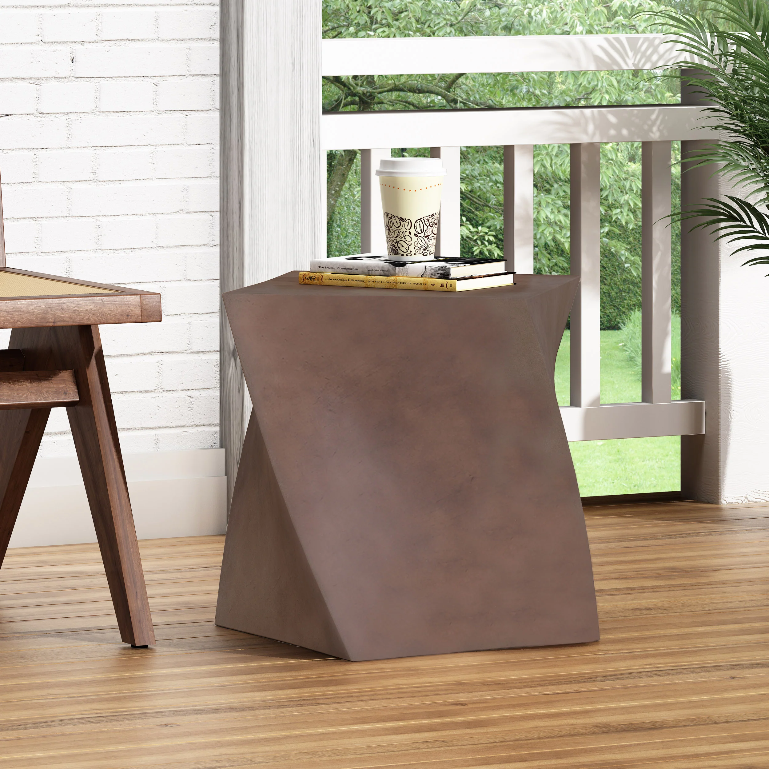 Pecor Outdoor Lightweight Concrete Side Table, Brown - furnishings