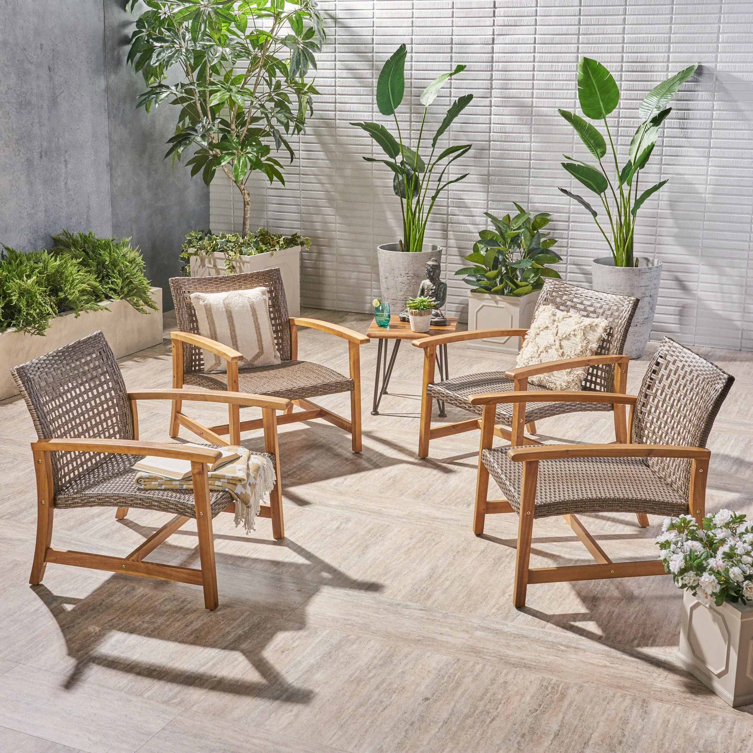 Viola Outdoor Wood and Wicker Club Chairs - furnishings