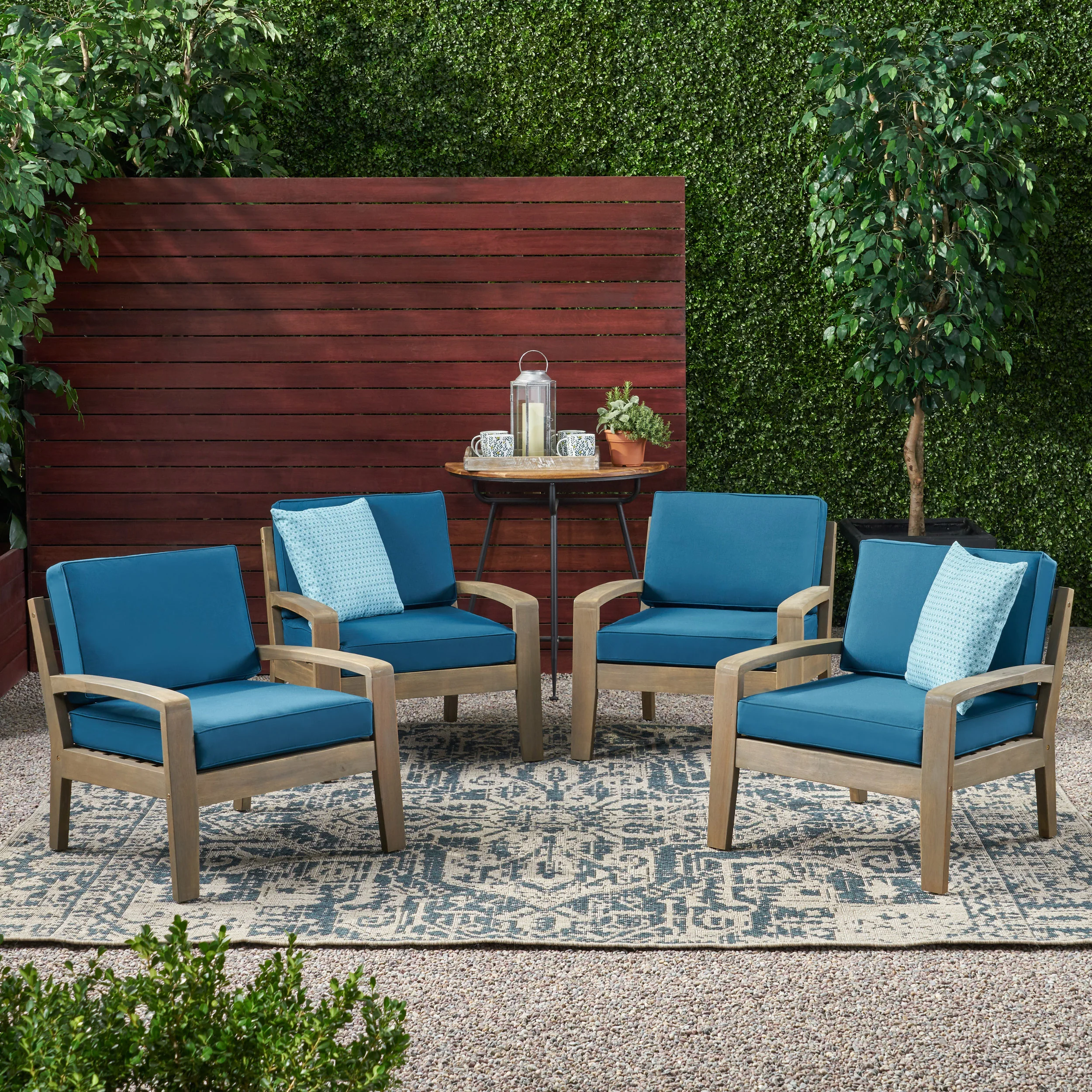 Parma Outdoor Acacia Wood Club Chairs with Cushions (Set of 4) - furnishings