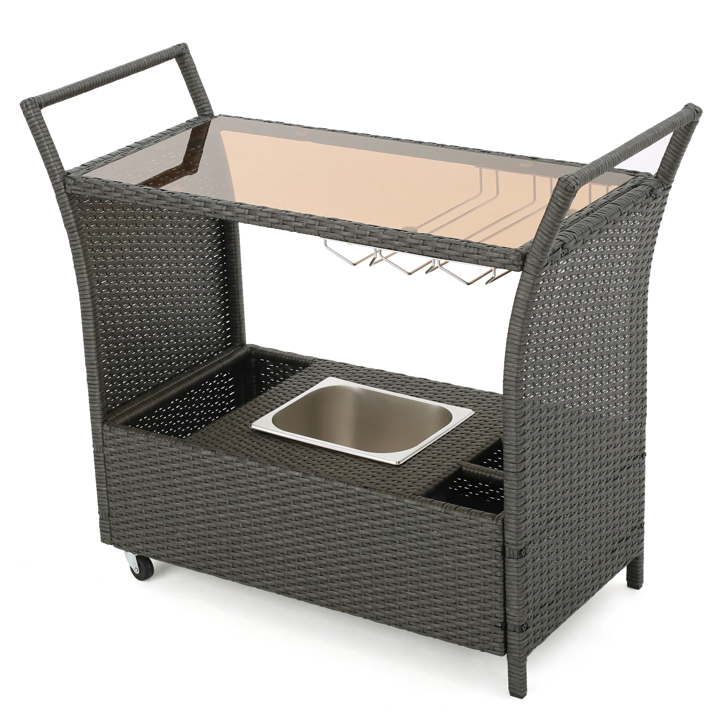 Benett Outdoor Wicker Serving Bar Cart - furnishings