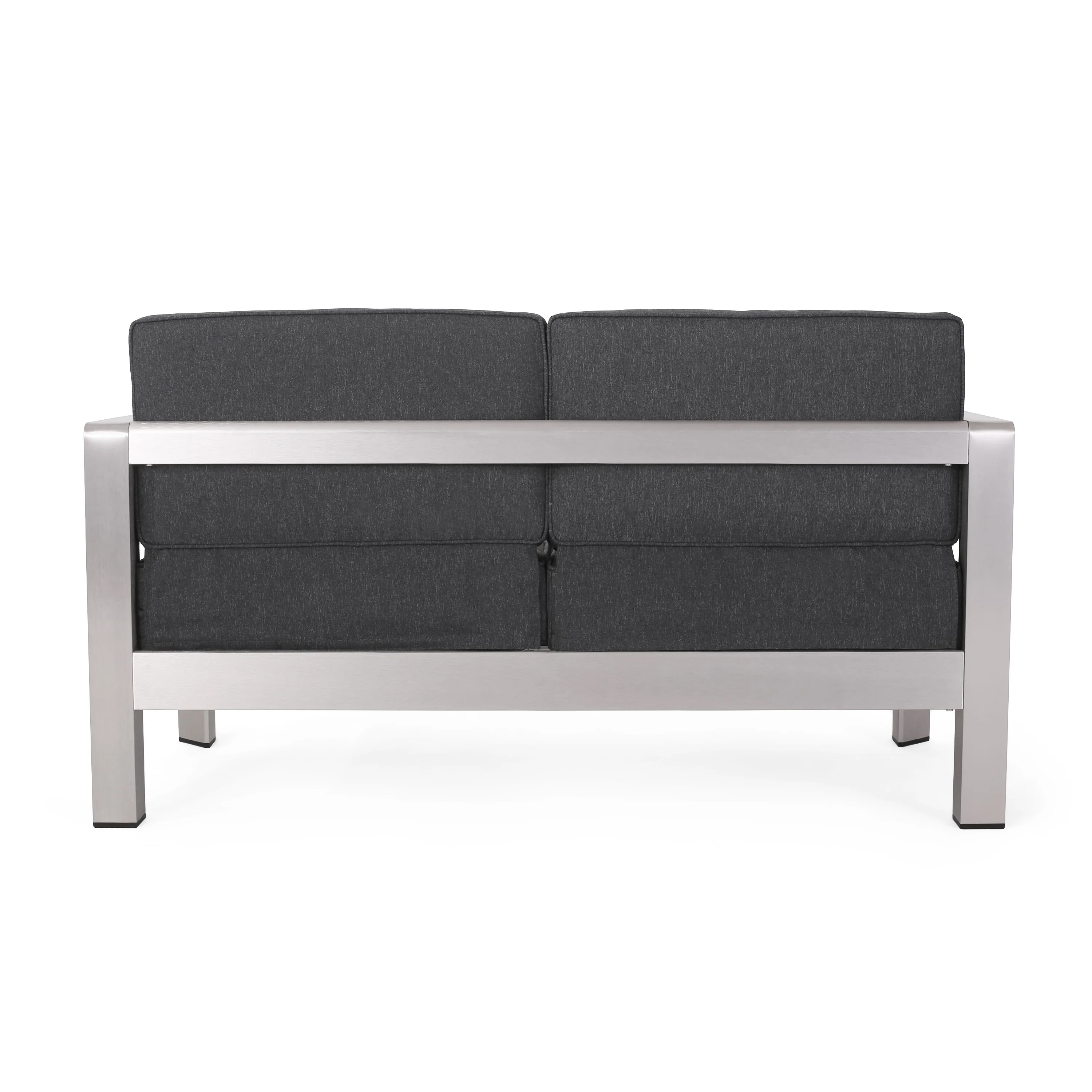 Alec Outdoor Aluminum Loveseat and Tempered Glass-Topped Coffee Table, Silver and Gray - furnishings