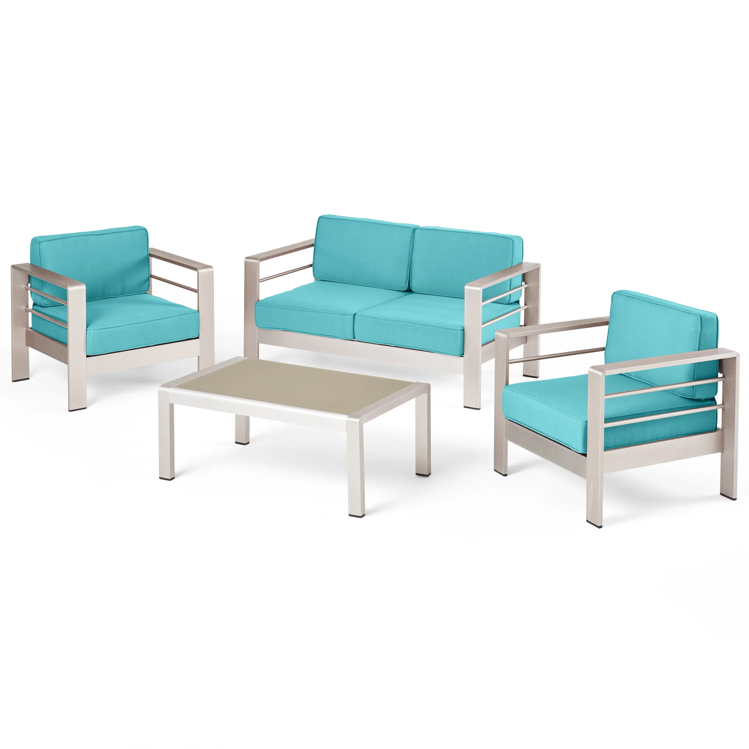 Crested Bay Outdoor Aluminum 4 Piece Chat Set with Sunbrella Cushions - furnishings
