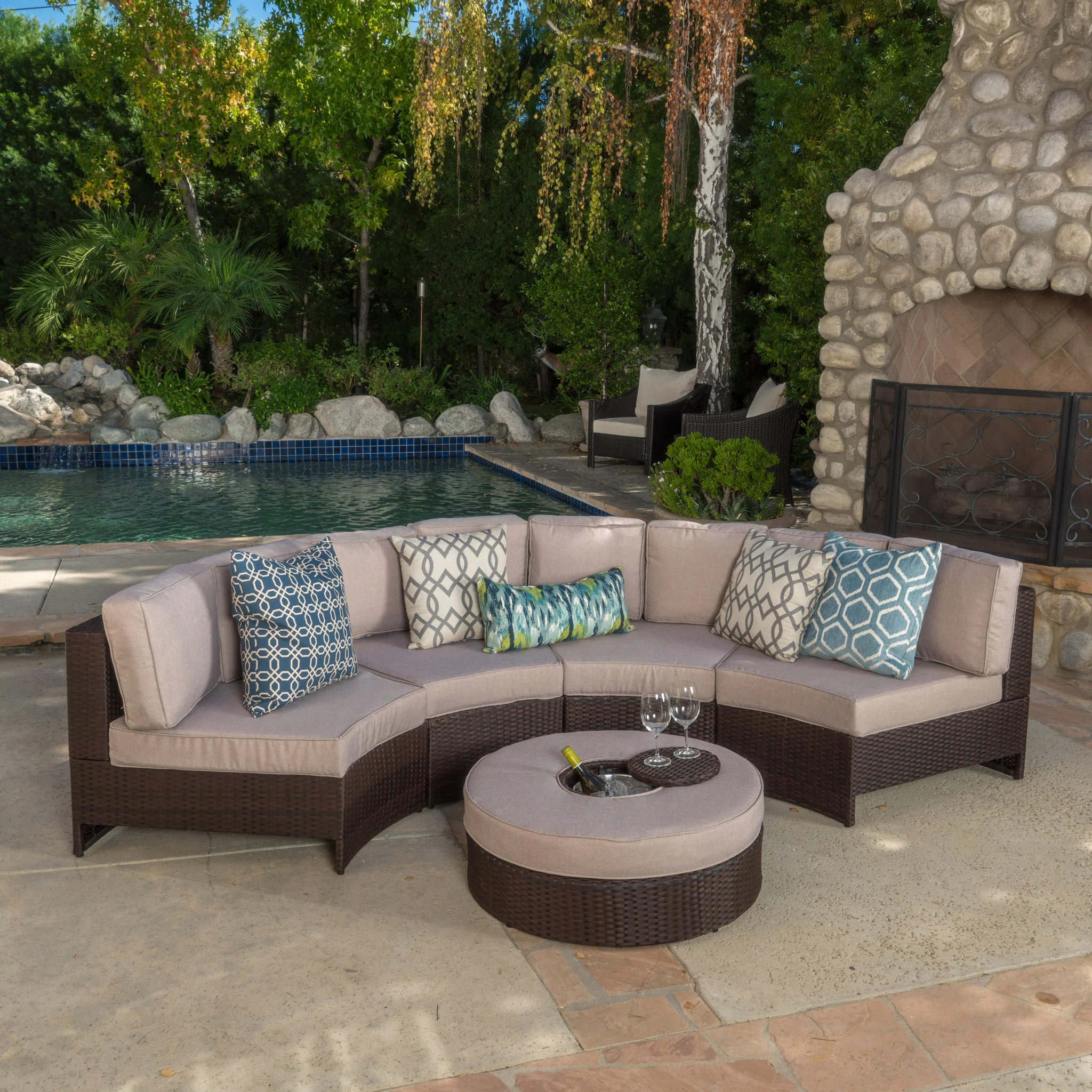 Riviera 5pc Outdoor Sectional Sofa Set w/ Ice Bucket Ottoman - furnishings