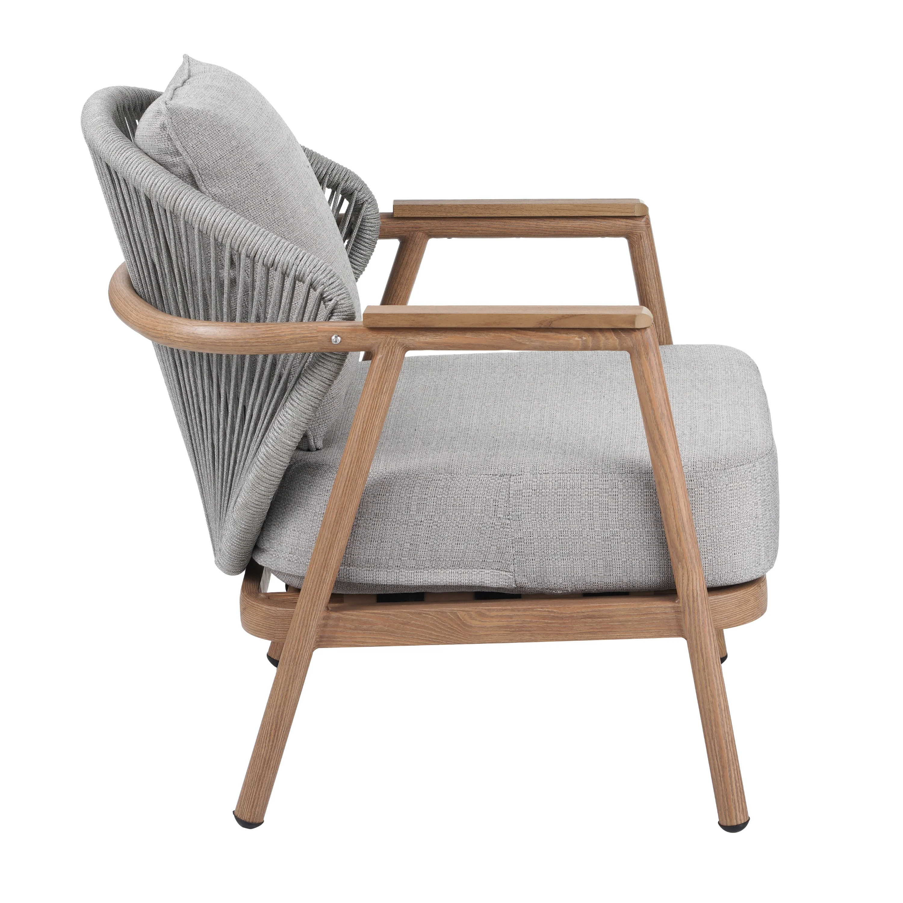 Willowe Taupe + Teak Rope Weave Upholstered Outdoor Patio Club Chair with Pillow - furnishings