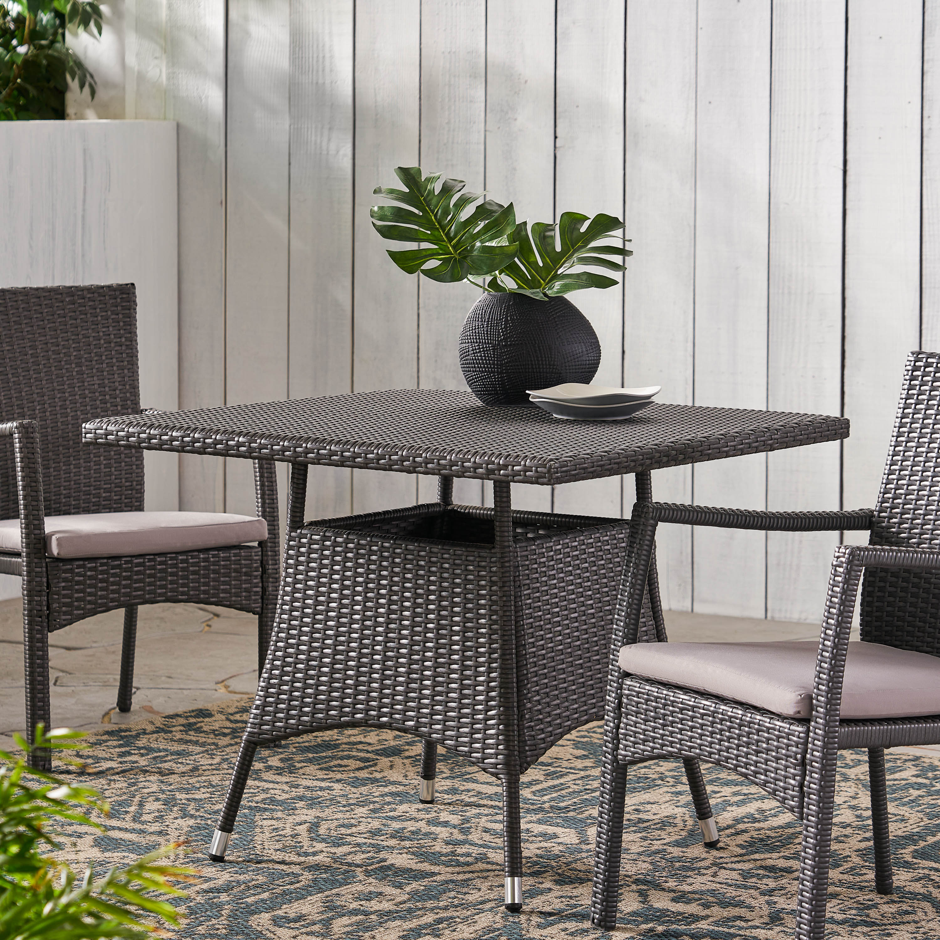 Bristle Contemporary Outdoor Square Gray Wicker Dining Table - furnishings