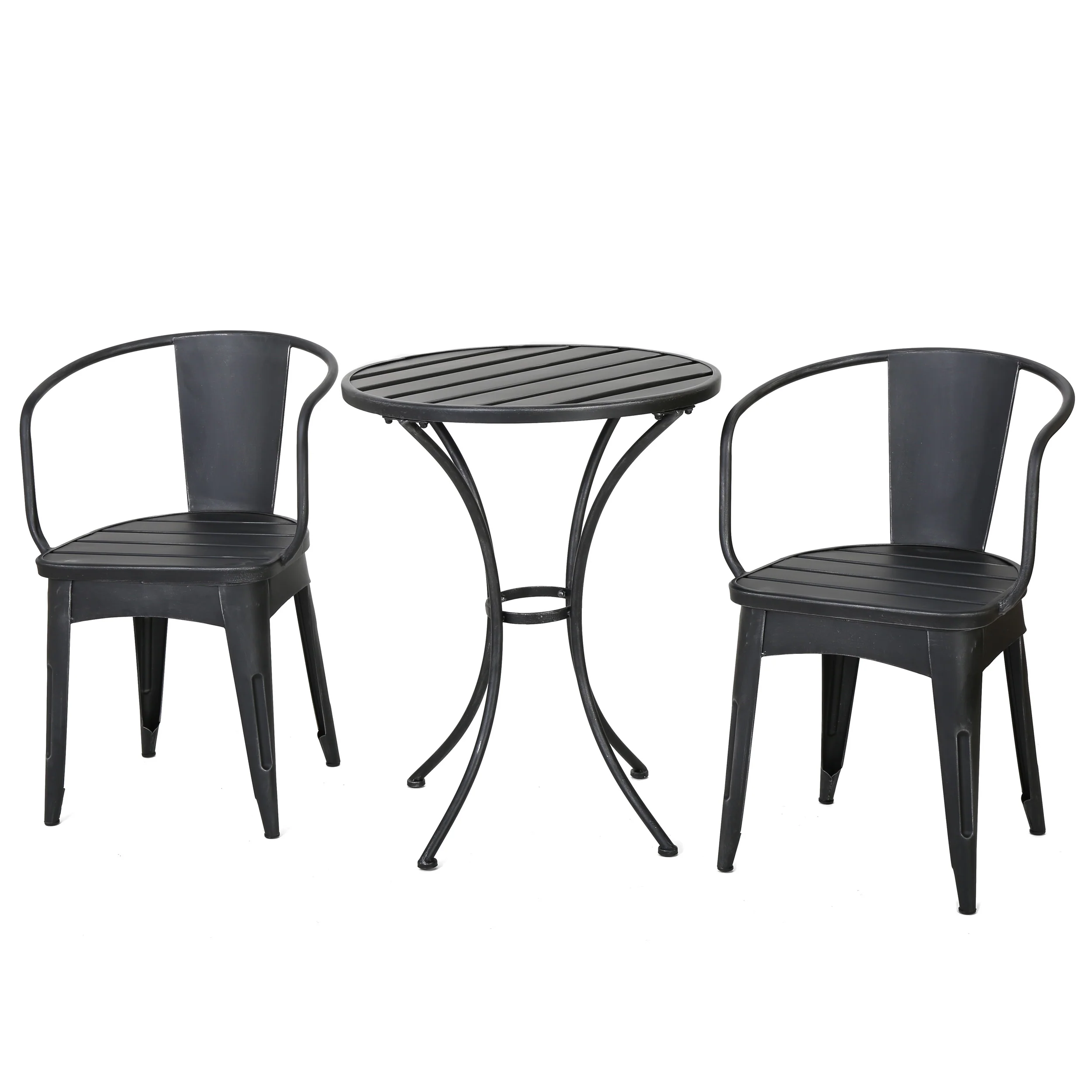 Castro Outdoor Modern 3-Piece Metal Bistro Set with Slats - furnishings