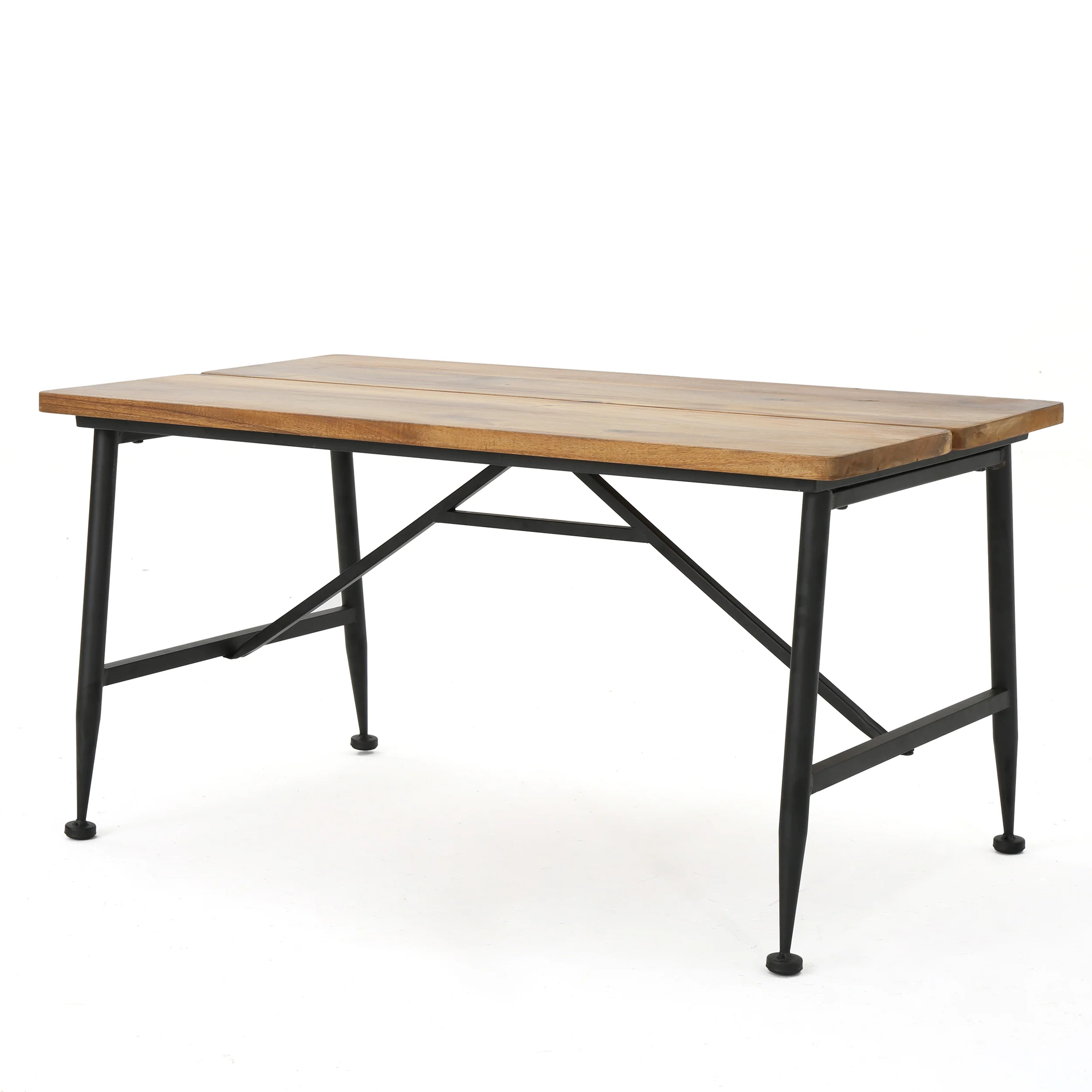 Ellaria Indoor/Outdoor Industrial Acacia Wood Coffee Table, Antique Teak and Black - furnishings