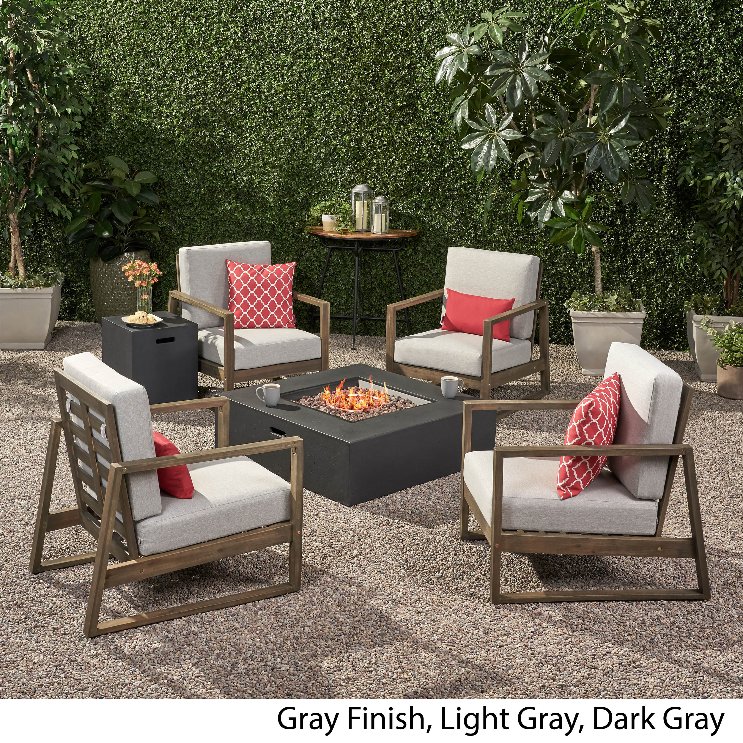 Marlee Outdoor 4 Seater Chat Set with Fire Pit - furnishings