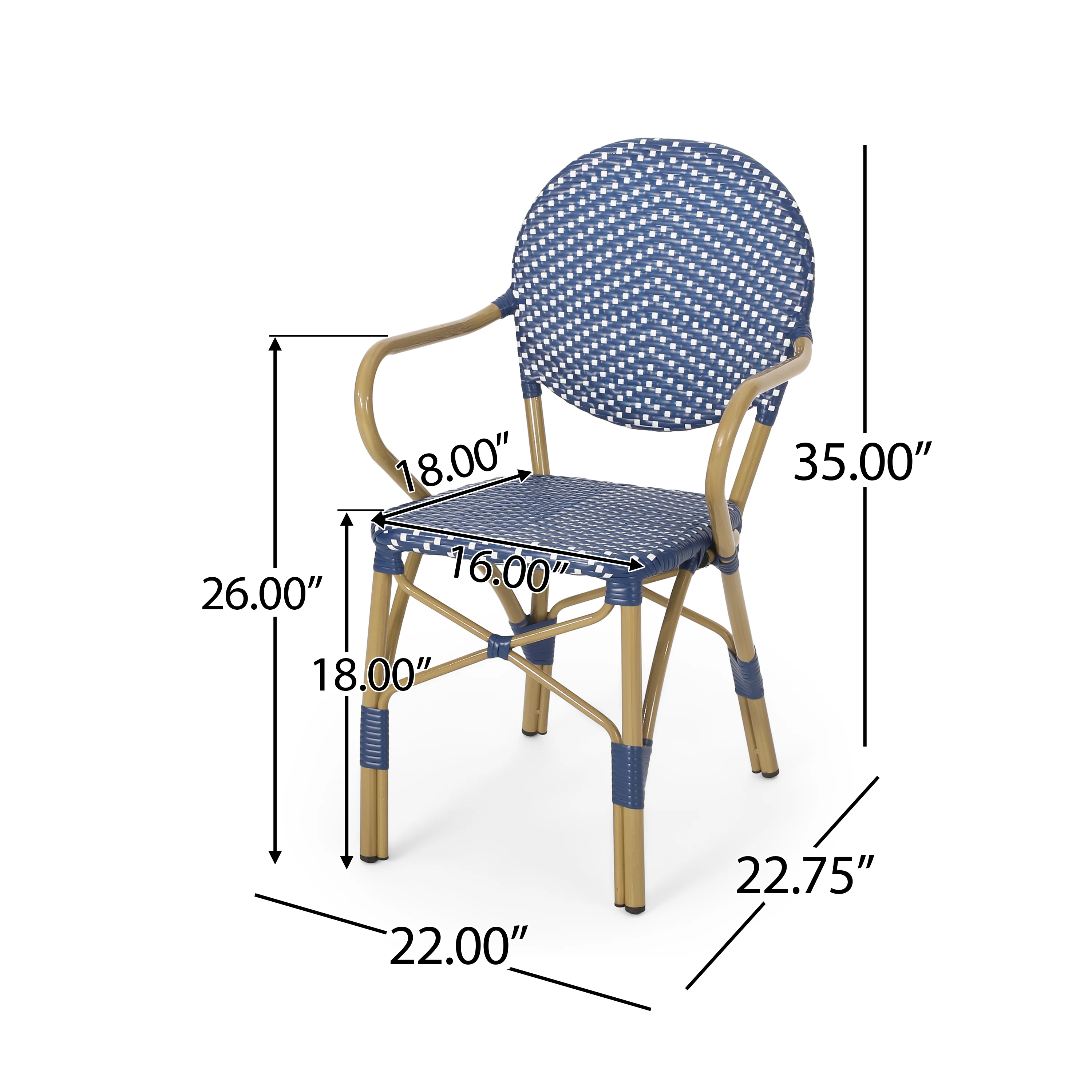 Groveport Outdoor Aluminum French Bistro Chairs, Set of 2, Dark Teal, White, and Bamboo Finish - furnishings