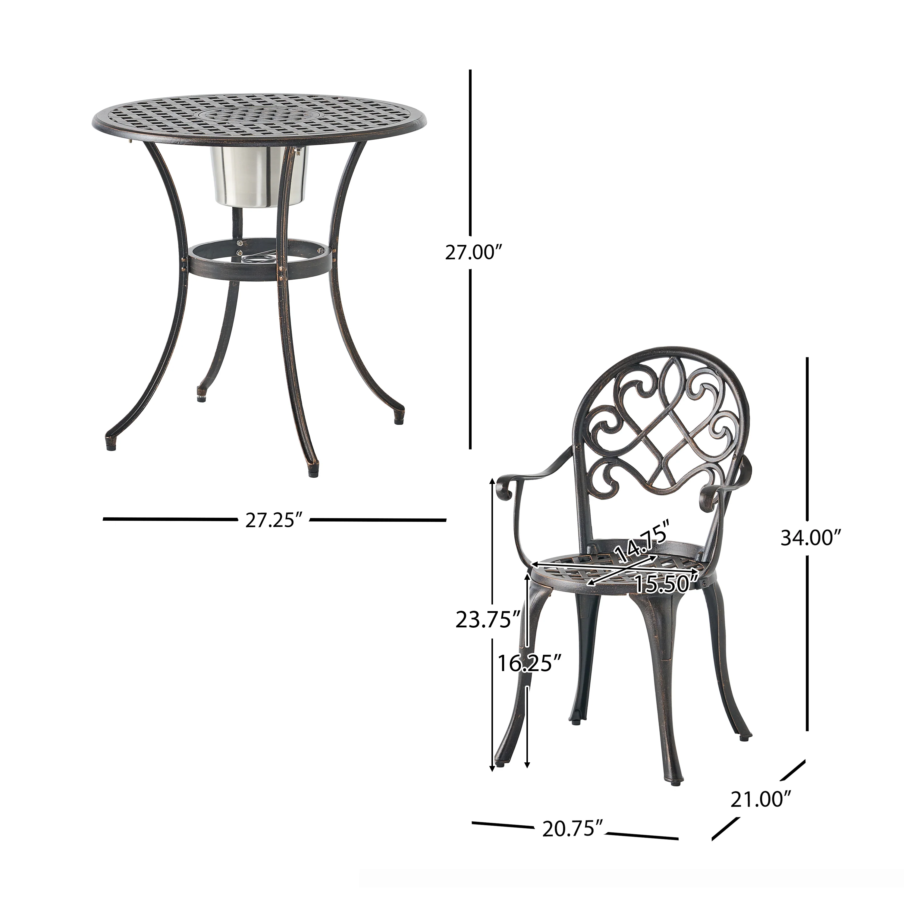 Palermo Copper Cast Aluminum 3pc Bistro Set - furnishings