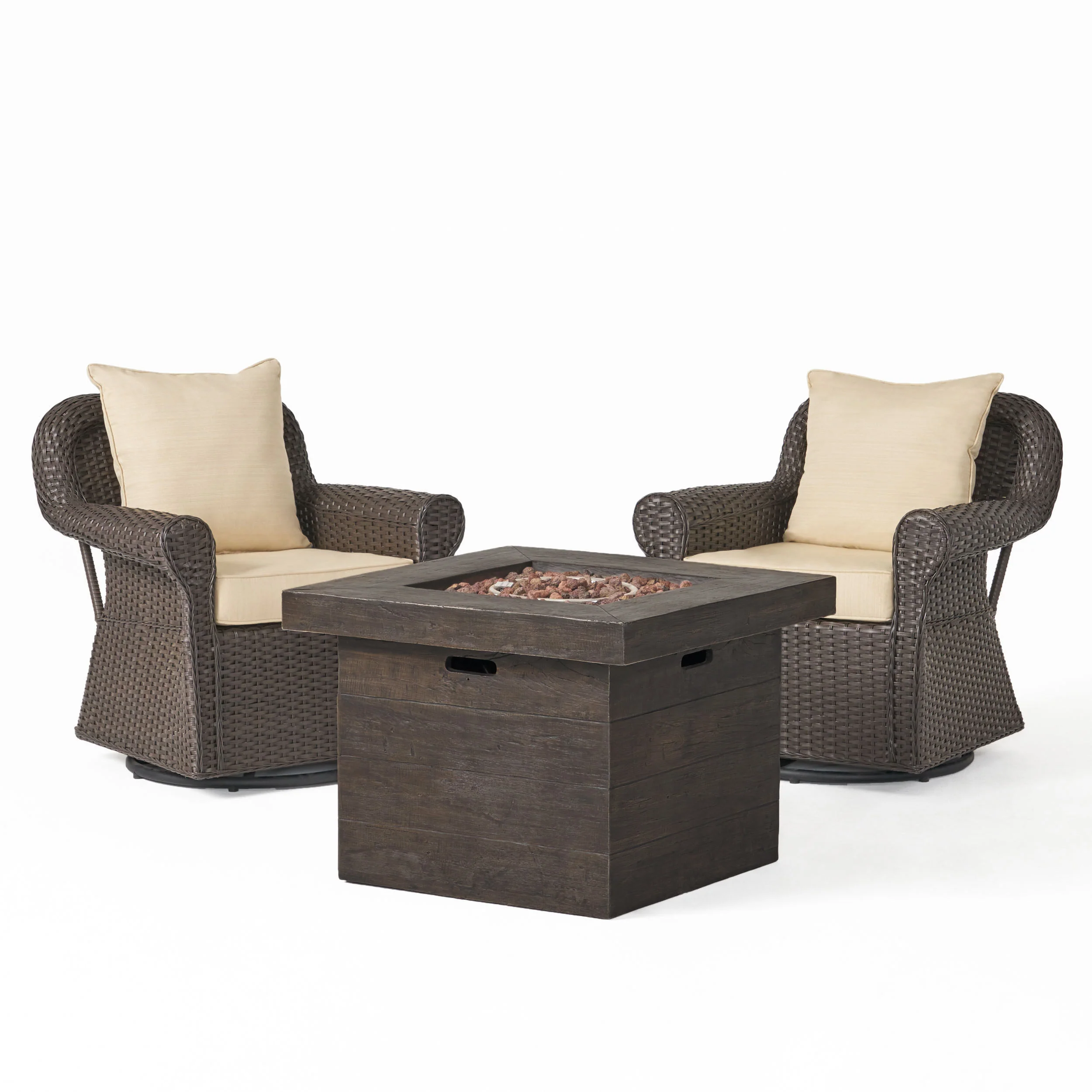 Augusta Outdoor 3 Piece Wicker Rocker and Gas Firepit Set - furnishings