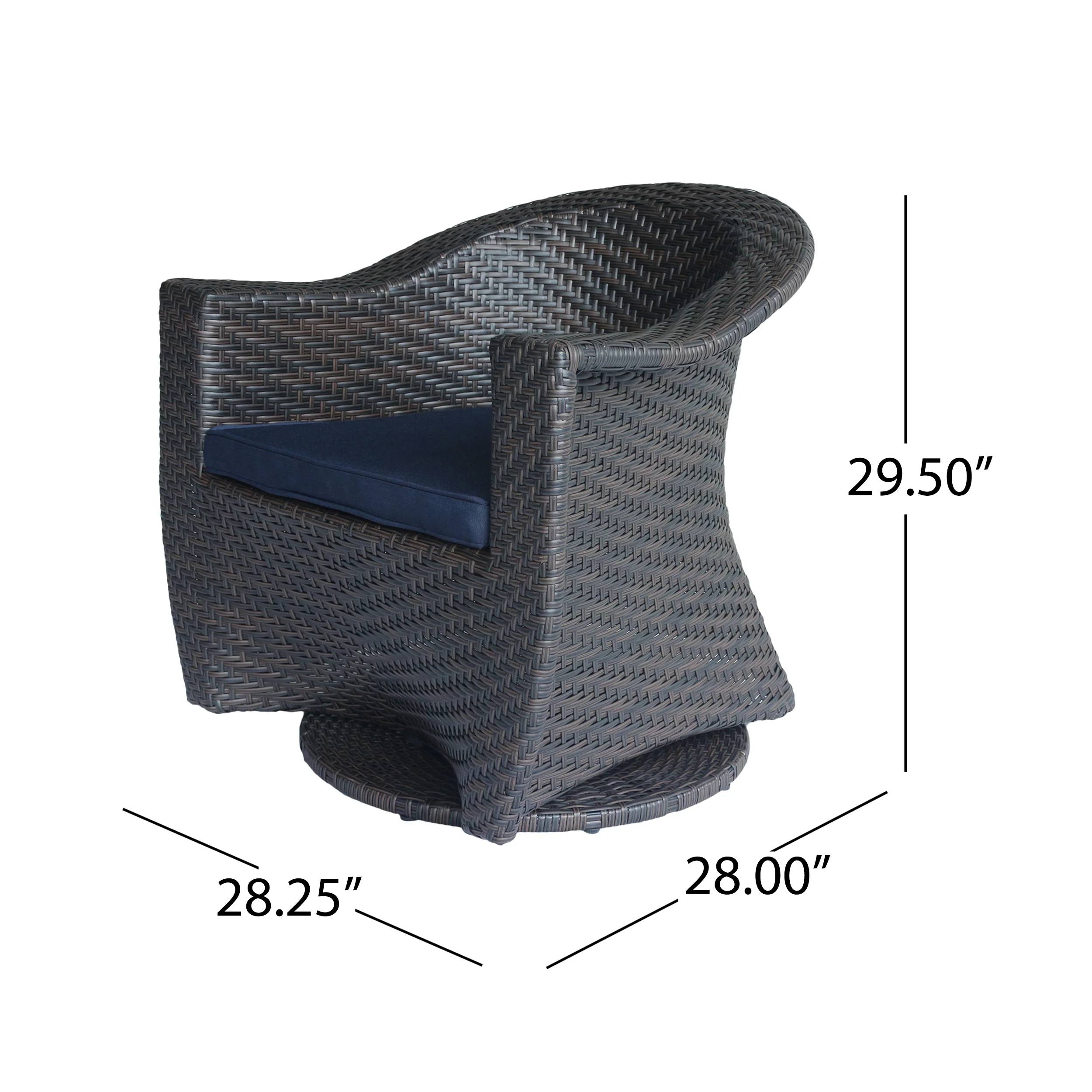 Florence Patio Swivel Chairs, Wicker with Outdoor Cushions, Multi-Brown and Navy Blue - furnishings