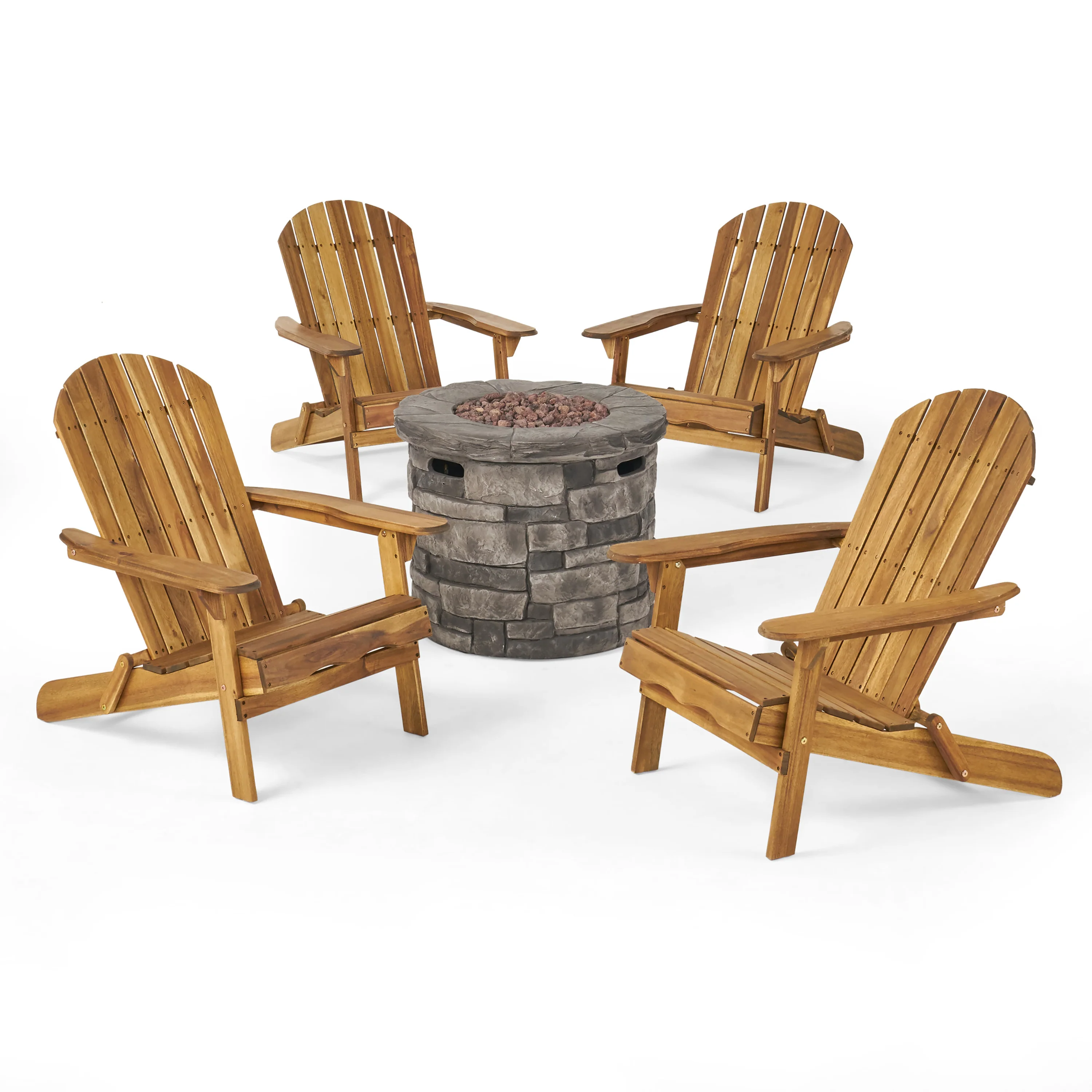 Jasper Outdoor Acacia Wood 5 Piece Adirondack Chair and Fire Pit Set - furnishings