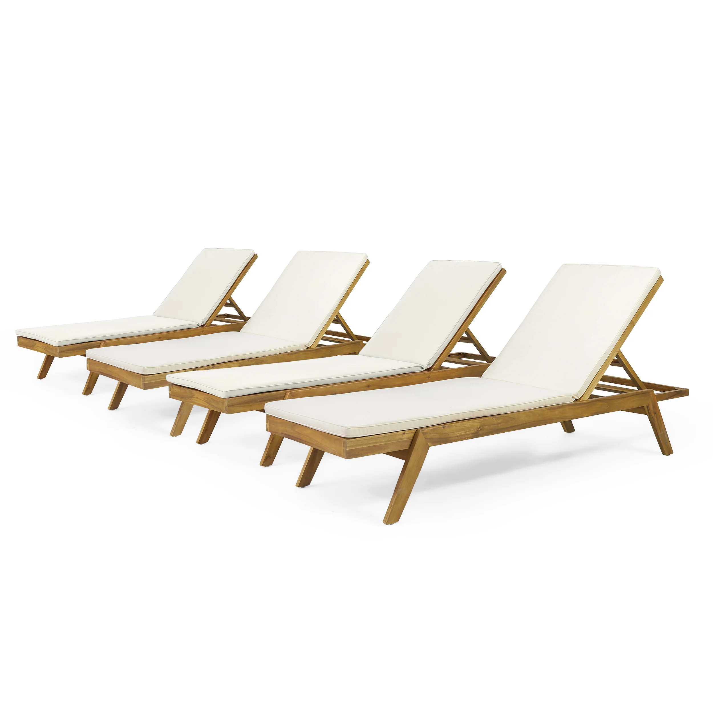 Larimore Outdoor Acacia Wood Chaise Lounge with Water Resistant Cushions, Set of 4 - furnishings