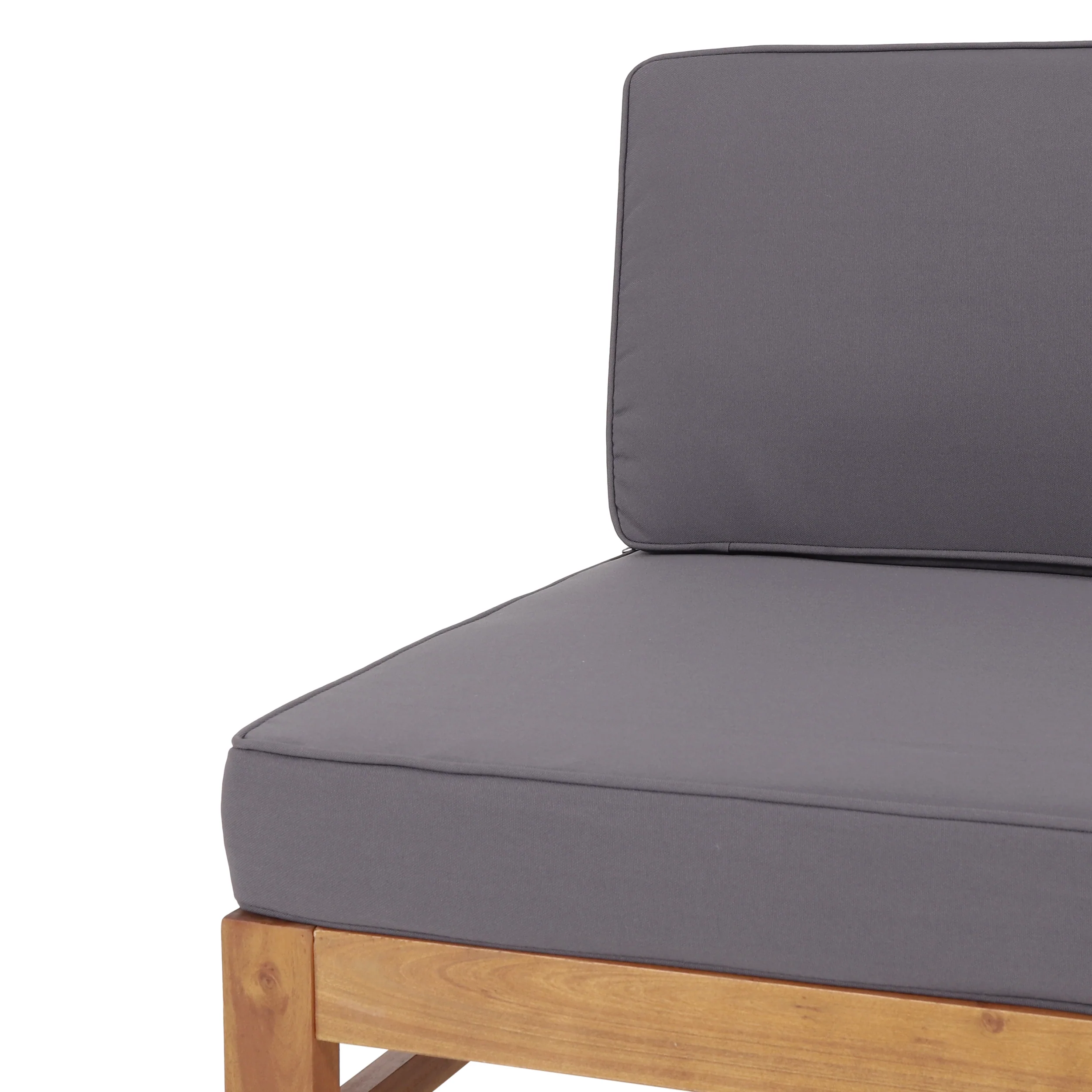 Bianca Outdoor Mid-Century Modern Acacia Wood 5 Seater Sectional Chat Set with Cushions, Teak and Dark Gray - furnishings