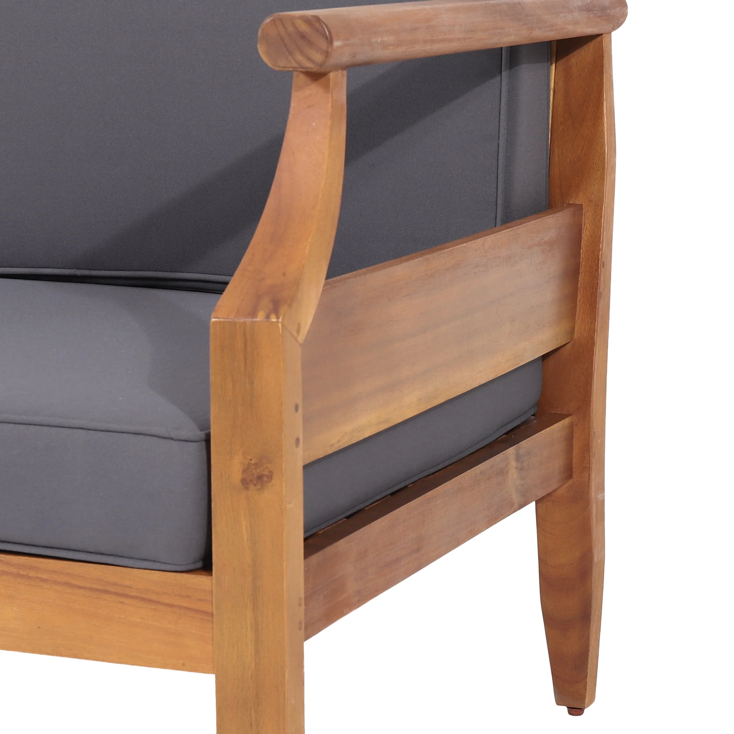 Bianca Mid-Century Modern Acacia Wood 3 Seater Sofa Chat Set with Ottoman, Teak and Dark Gray - furnishings