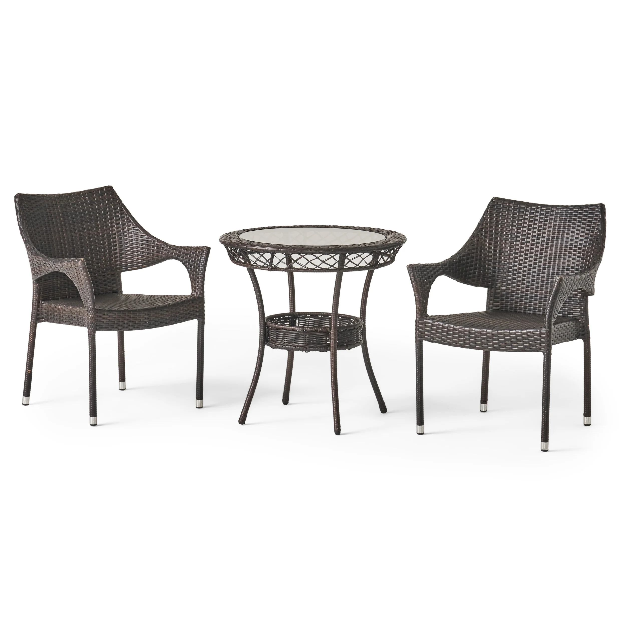 Del Mar Outdoor 3pc Multibrown Wicker Bistro Set - furnishings