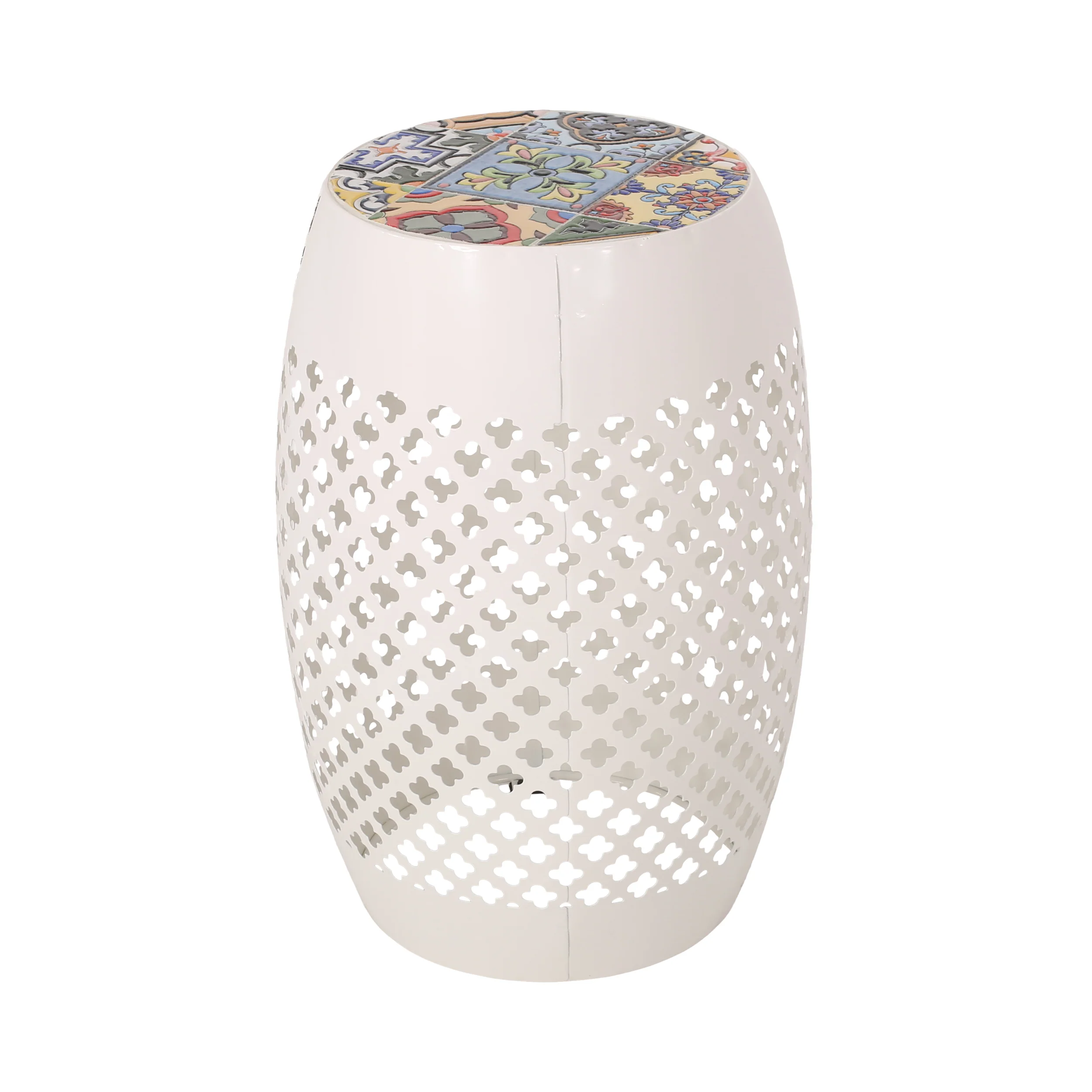 Kalyse Outdoor Lace Cut Side Table with Tile Top - furnishings