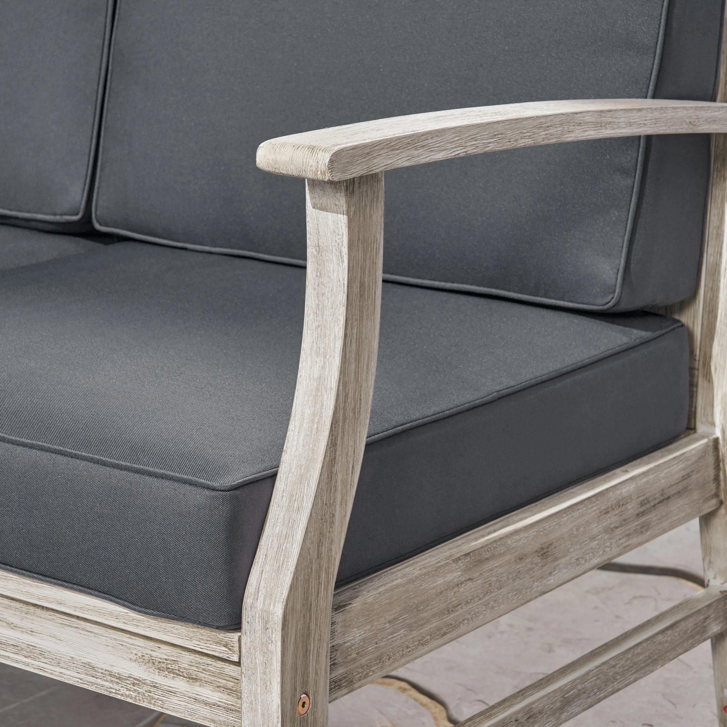 Fanny Outdoor Acacia Wood Club Chairs with Cushions (Set of 4), Light Gray and Dark Gray - furnishings