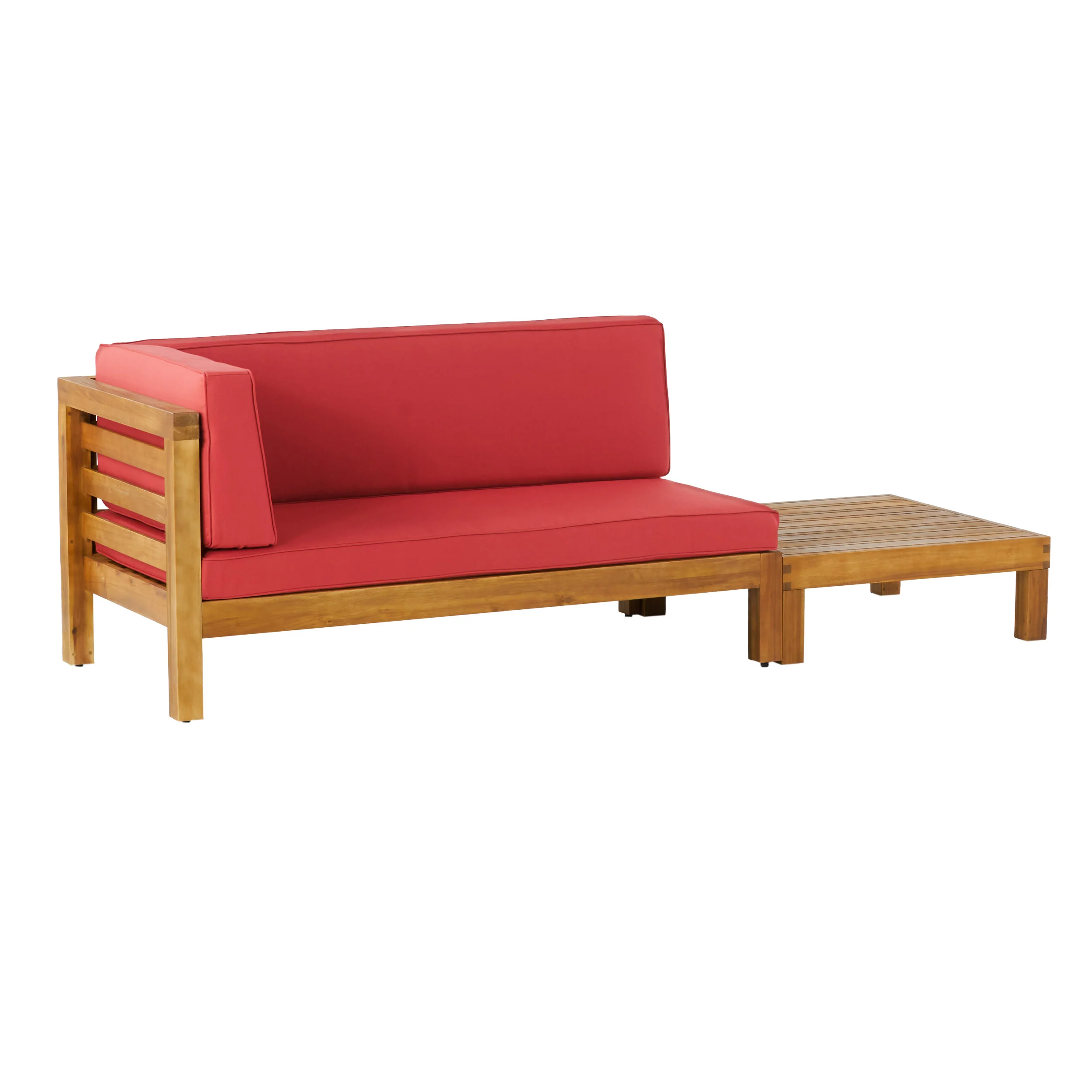 Cascada Outdoor Acacia Wood Left Arm Loveseat and Coffee Table Set with Cushion - furnishings