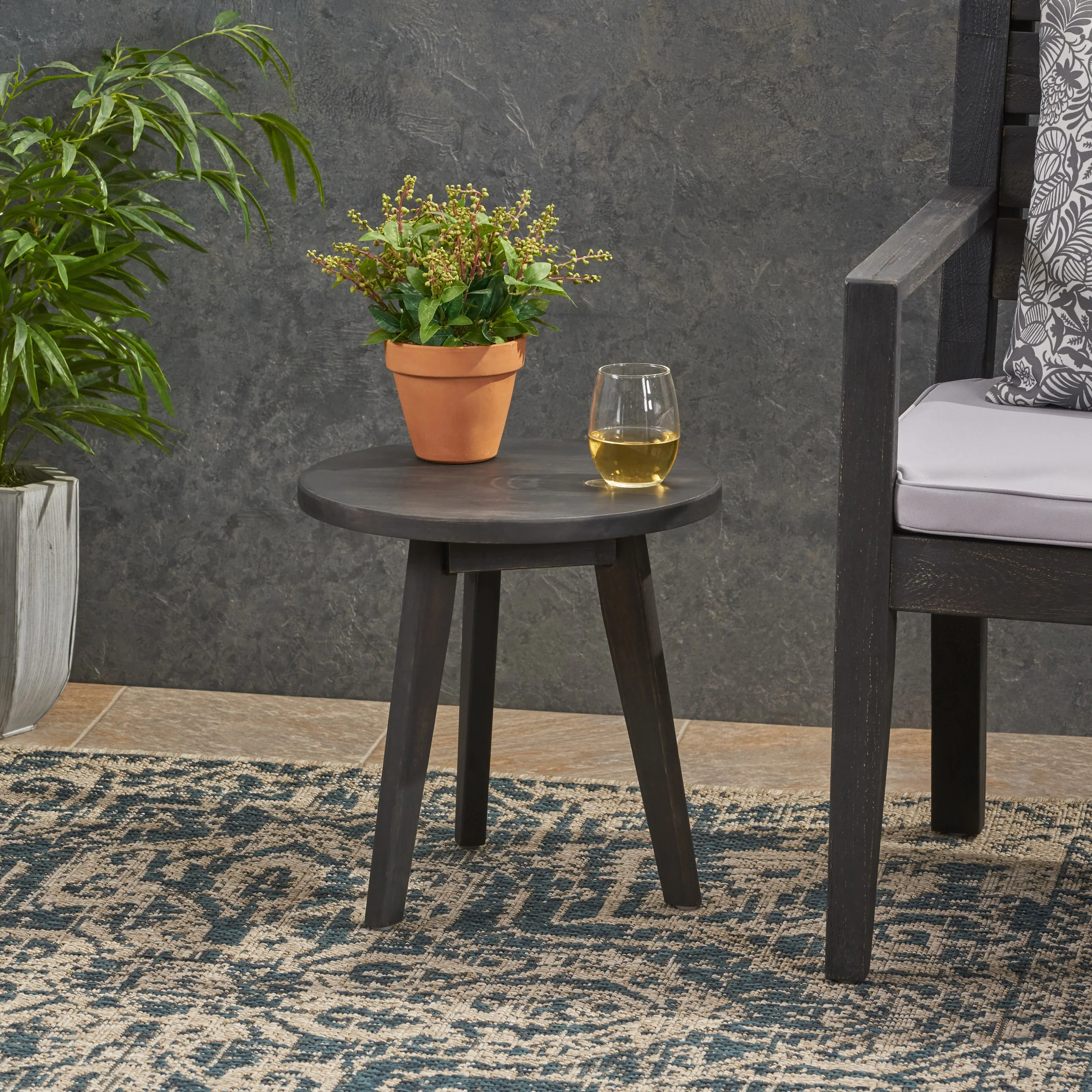 Gino Outdoor Farmhouse Acacia Wood Side Table, Dark Gray Finish - furnishings