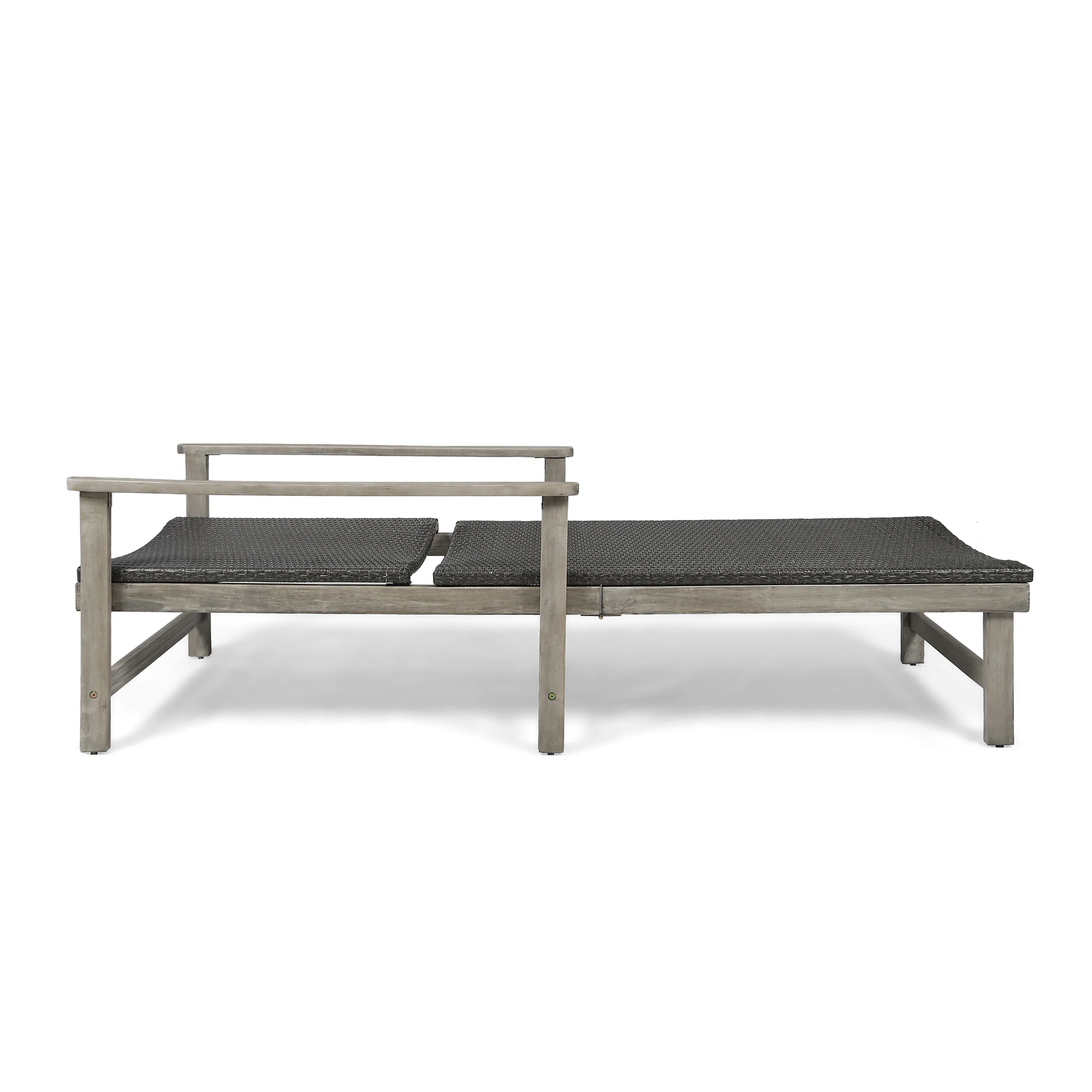 Kyle Outdoor Rustic Acacia Wood Chaise Lounge with Wicker Seating - furnishings