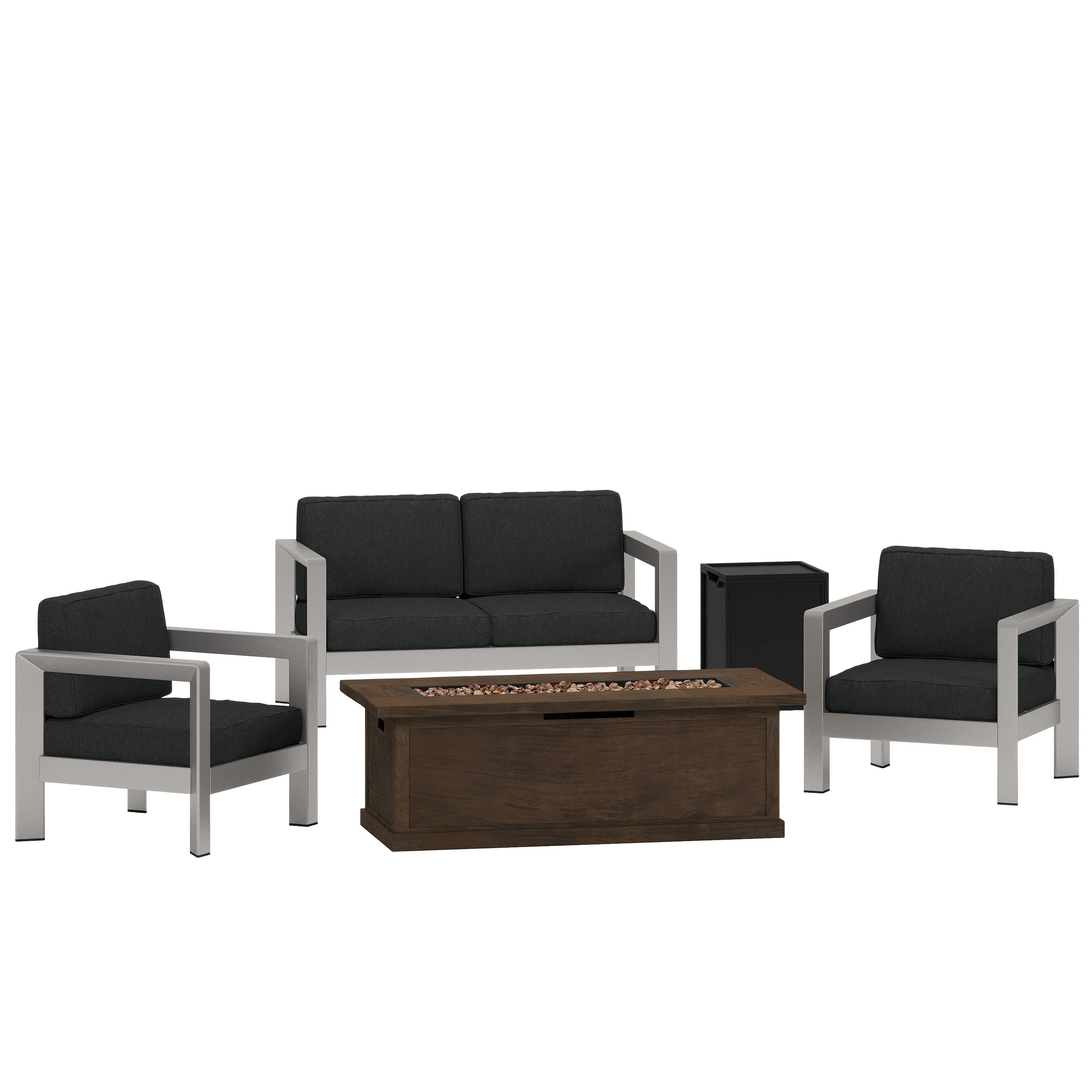 Kenny Outdoor 4-Seater Aluminum Chat Set with Fire Pit and Tank Holder - furnishings