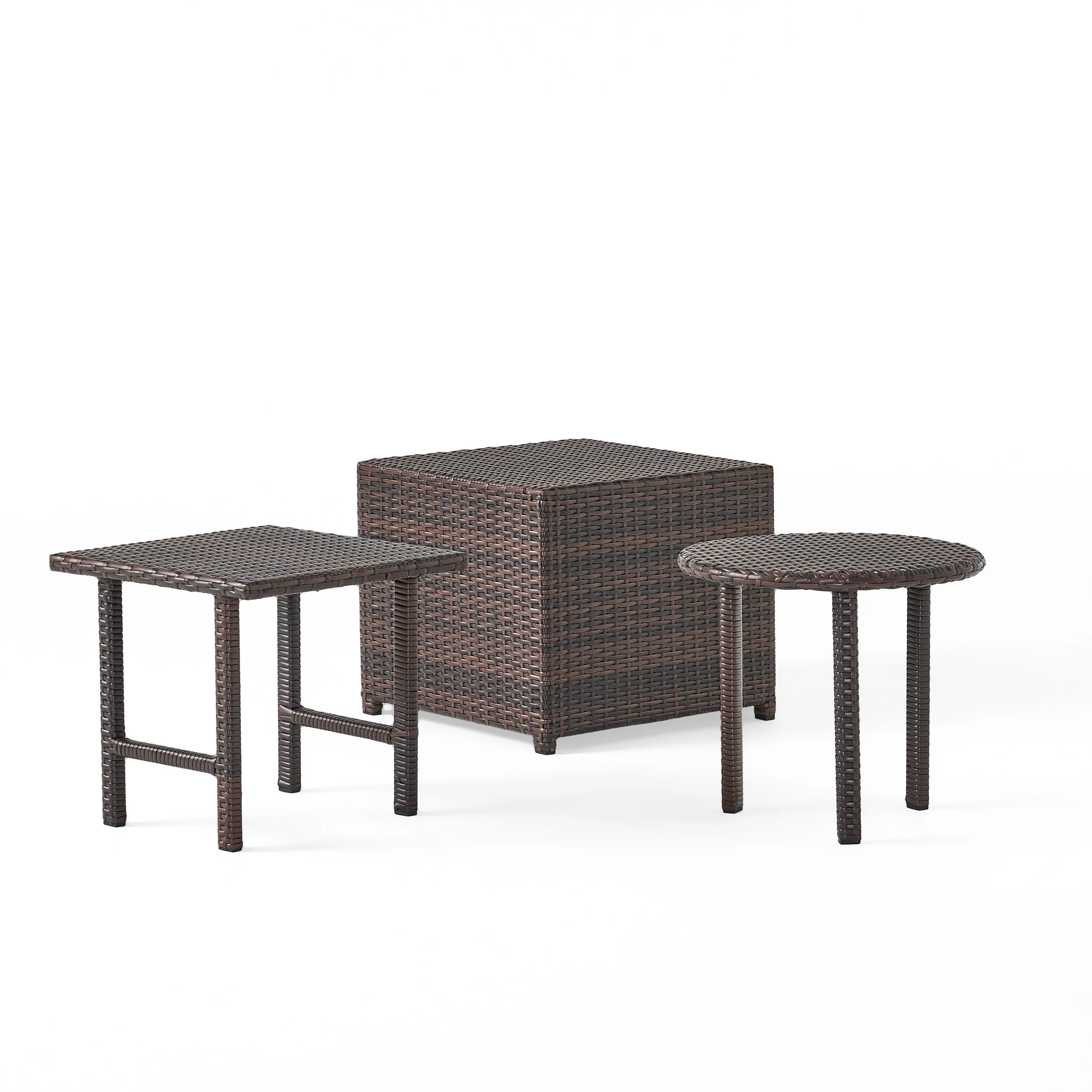 Lakeport Outdoor 3pc Brown Wicker Side Table Set - furnishings