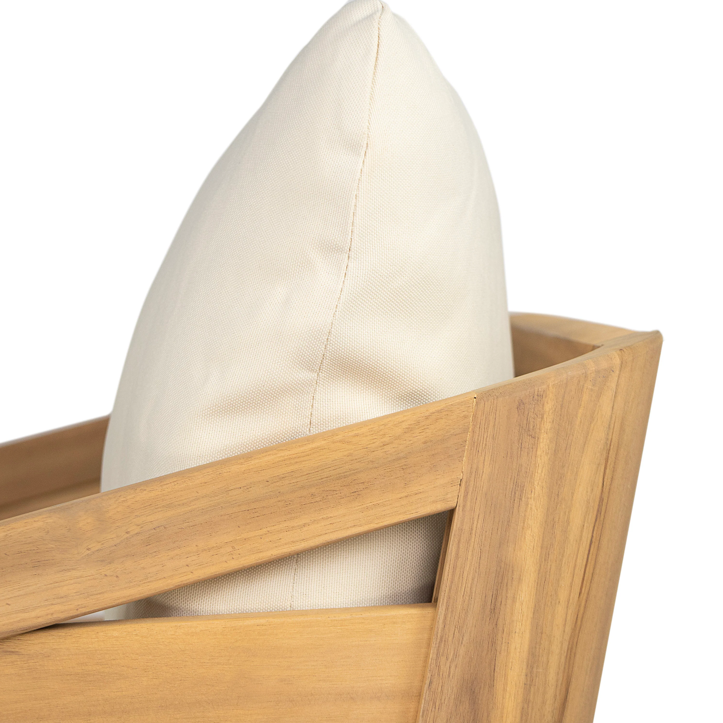 Marlower Teak Finish Acacia Wood Outdoor Lounge Chair with Beige Cushion - furnishings