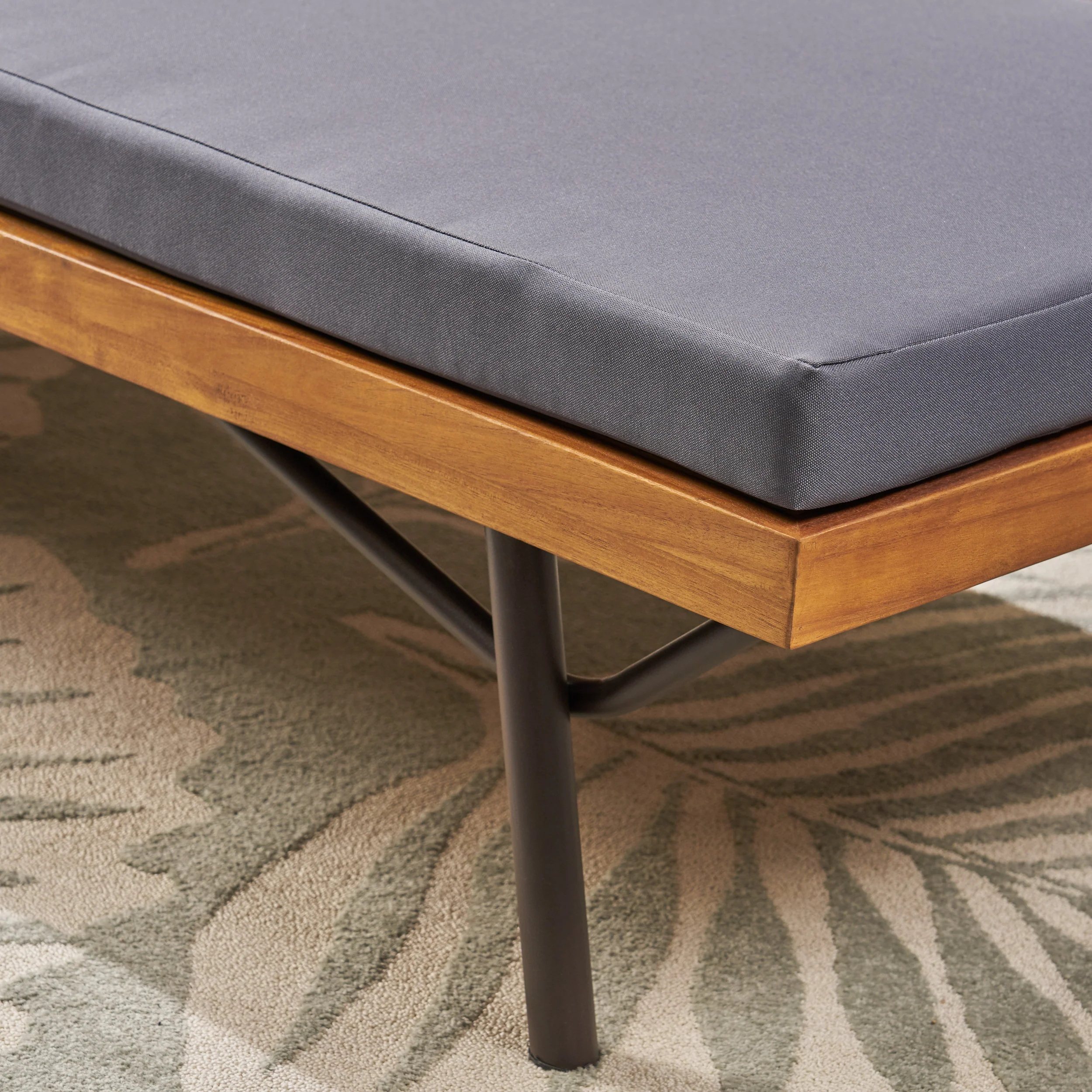 Lilith Outdoor Acacia and Eucalyptus Chaise Lounge, Teak Finish and Dark Gray - furnishings