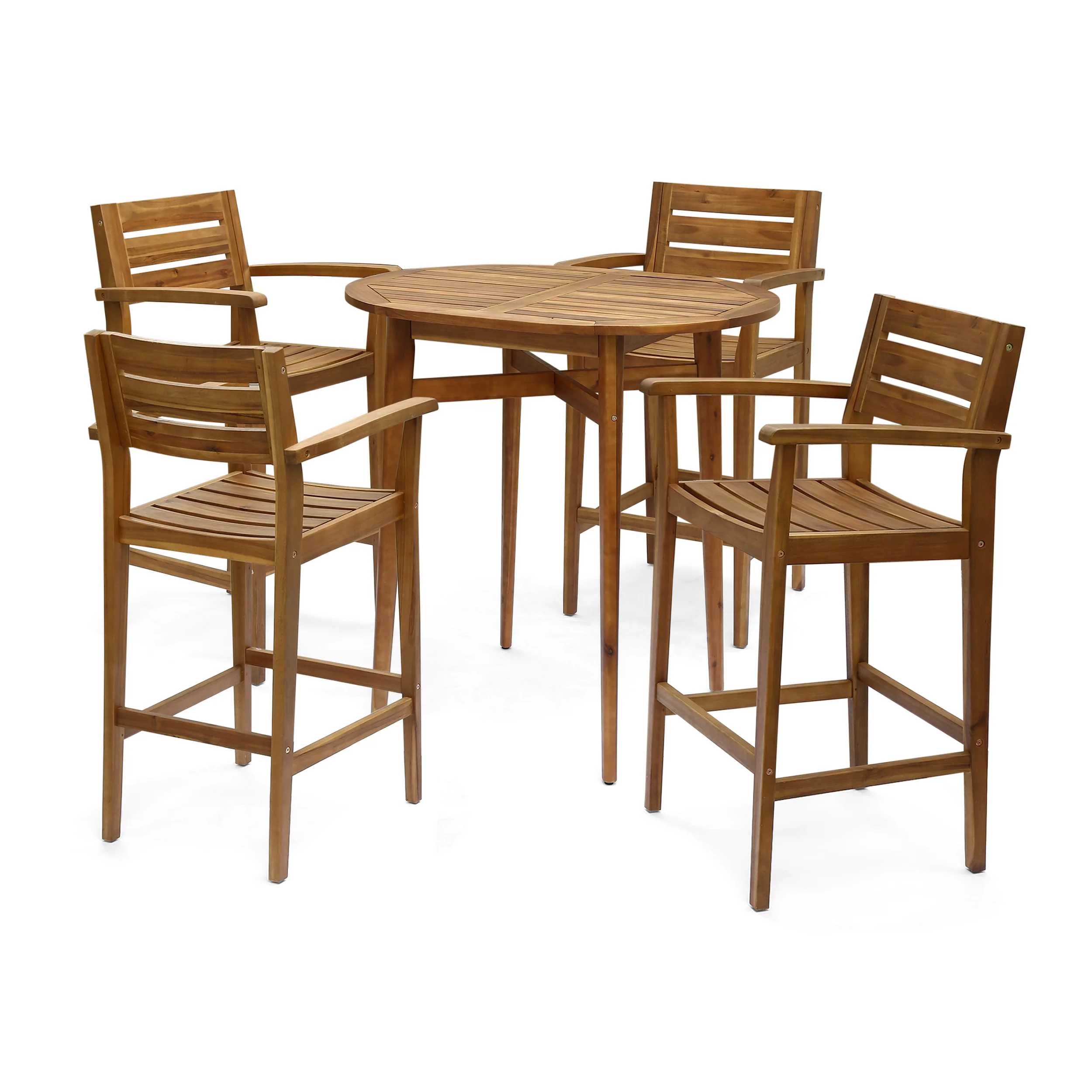 Stanford Outdoor Farmhouse 4 Seater Wood Bar Set - furnishings