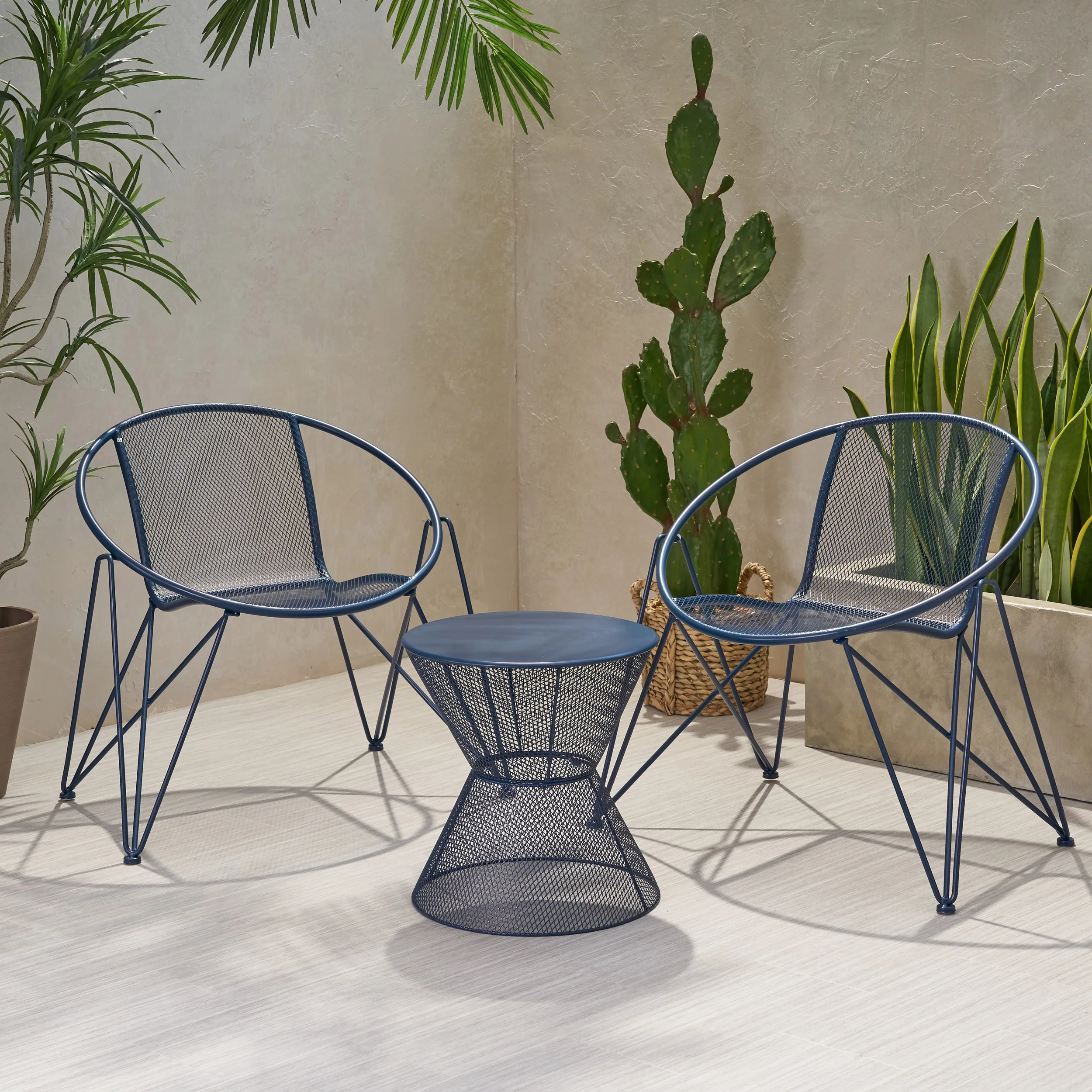 Ariella Modern Outdoor Iron Chat Set with Side Table - furnishings