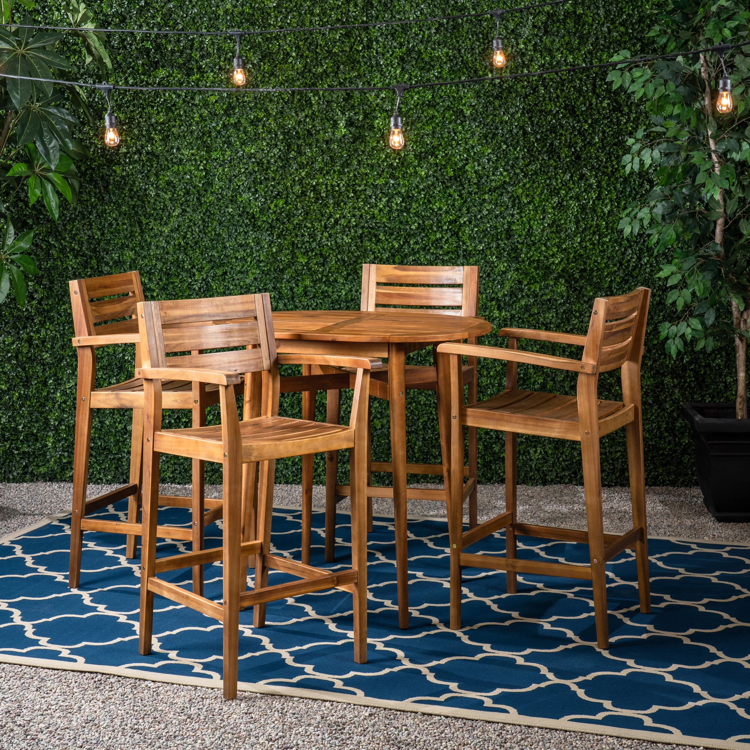 Stanford Outdoor Farmhouse 4 Seater Wood Bar Set - furnishings