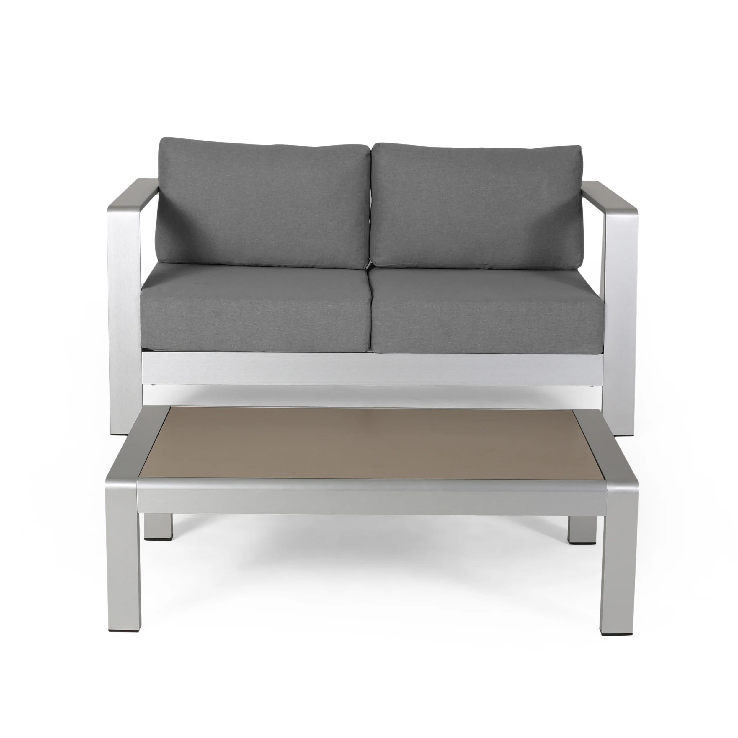 Laraine Outdoor Aluminum Club Chair and Coffee Table Set with Cushions - furnishings