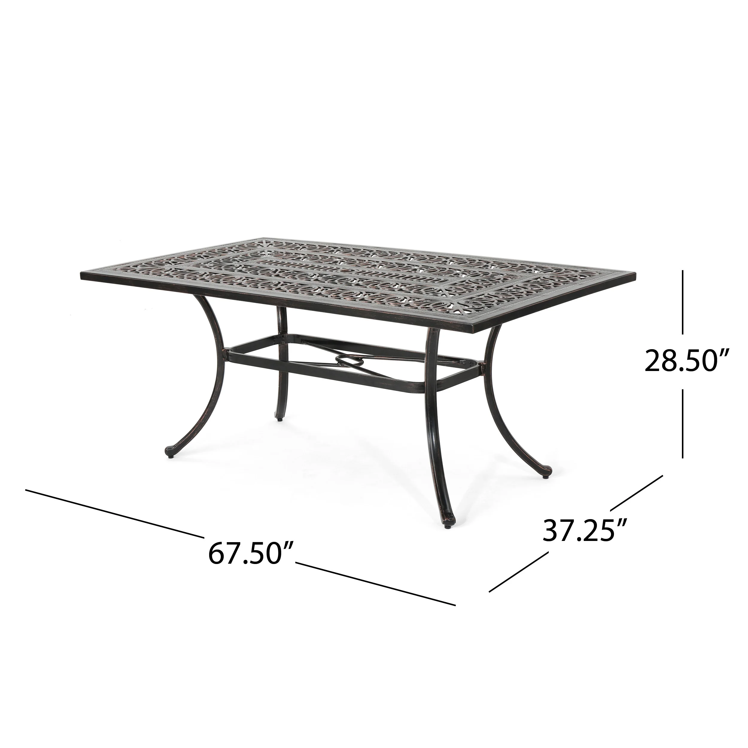 Jamie Outdoor Rectangular Cast Aluminum Dining Table, Shiny Copper - furnishings