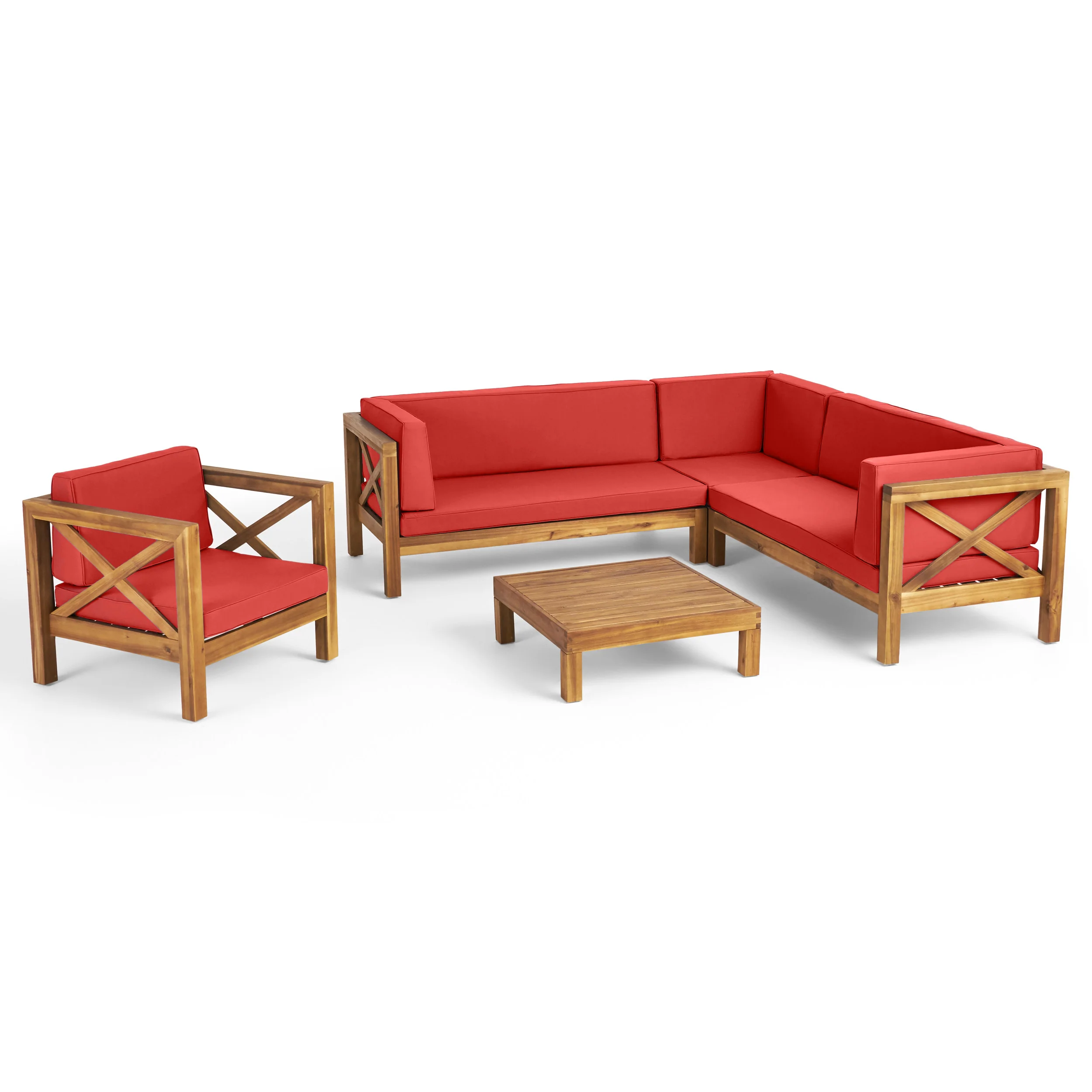 Morgan Outdoor 6 Seater Acacia Wood Sectional Sofa and Club Chair Set - furnishings