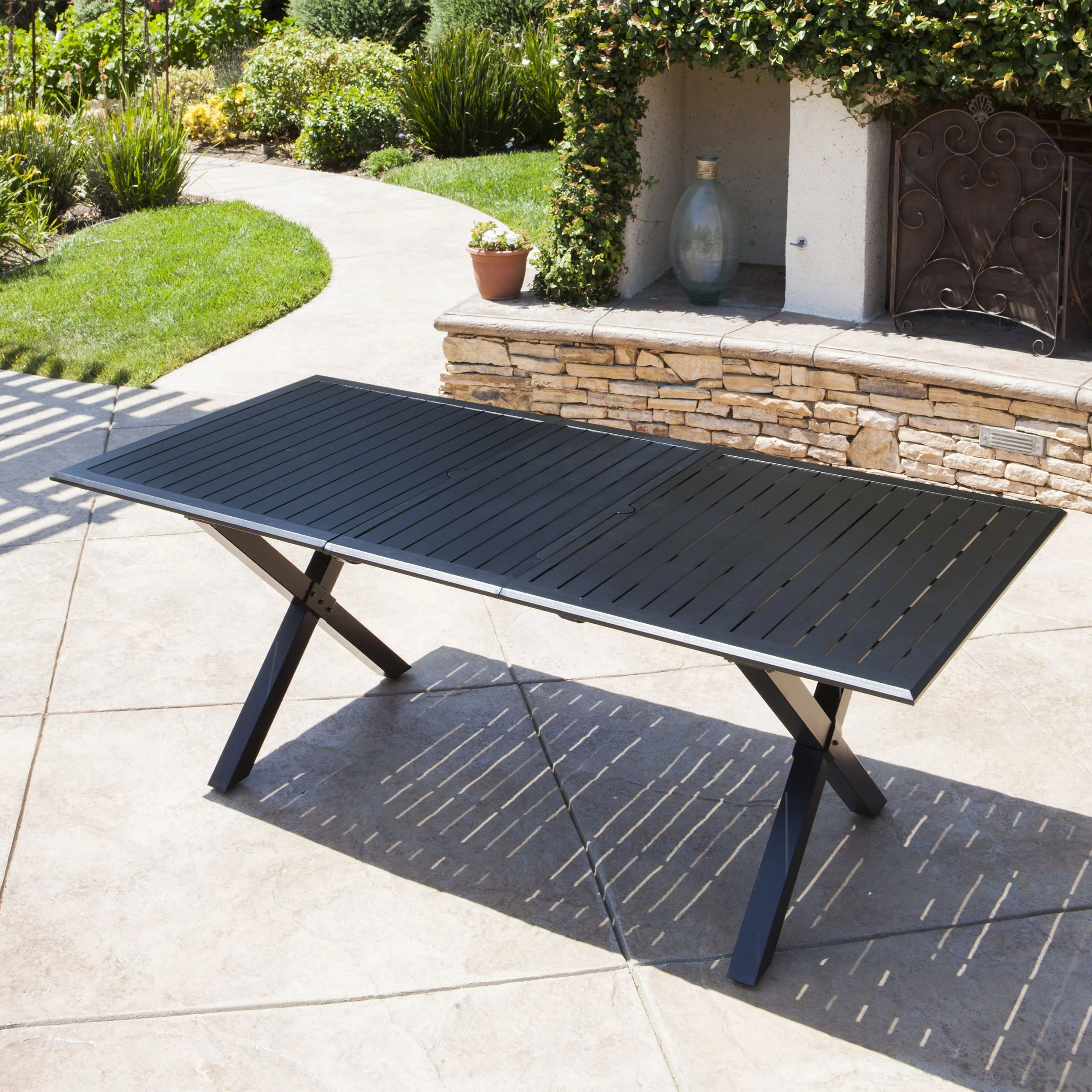 Eowyn  Black Cast Aluminum Expandable Outdoor Dining Table - furnishings
