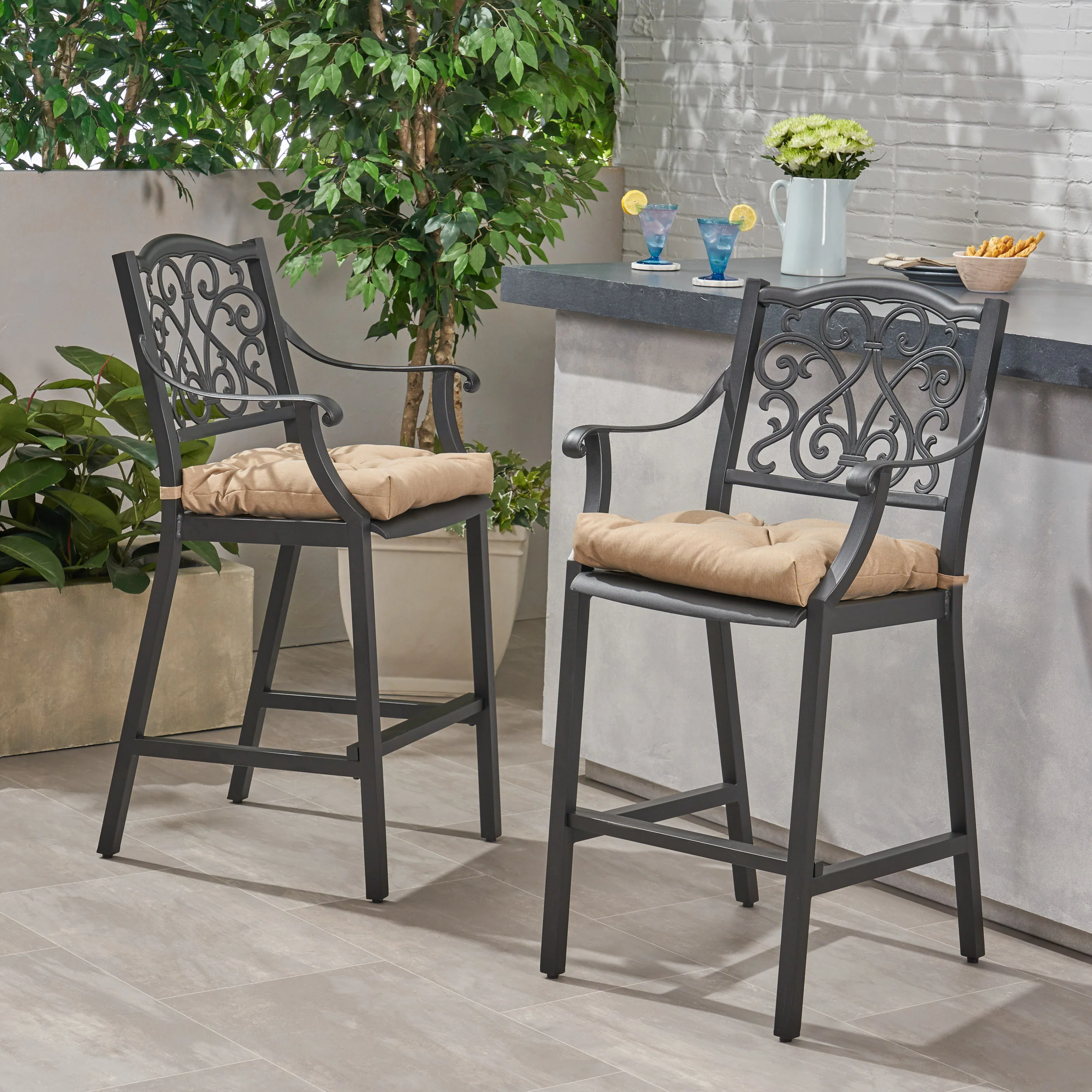 Prescott Outdoor Barstool with Cushion (Set of 2) - furnishings