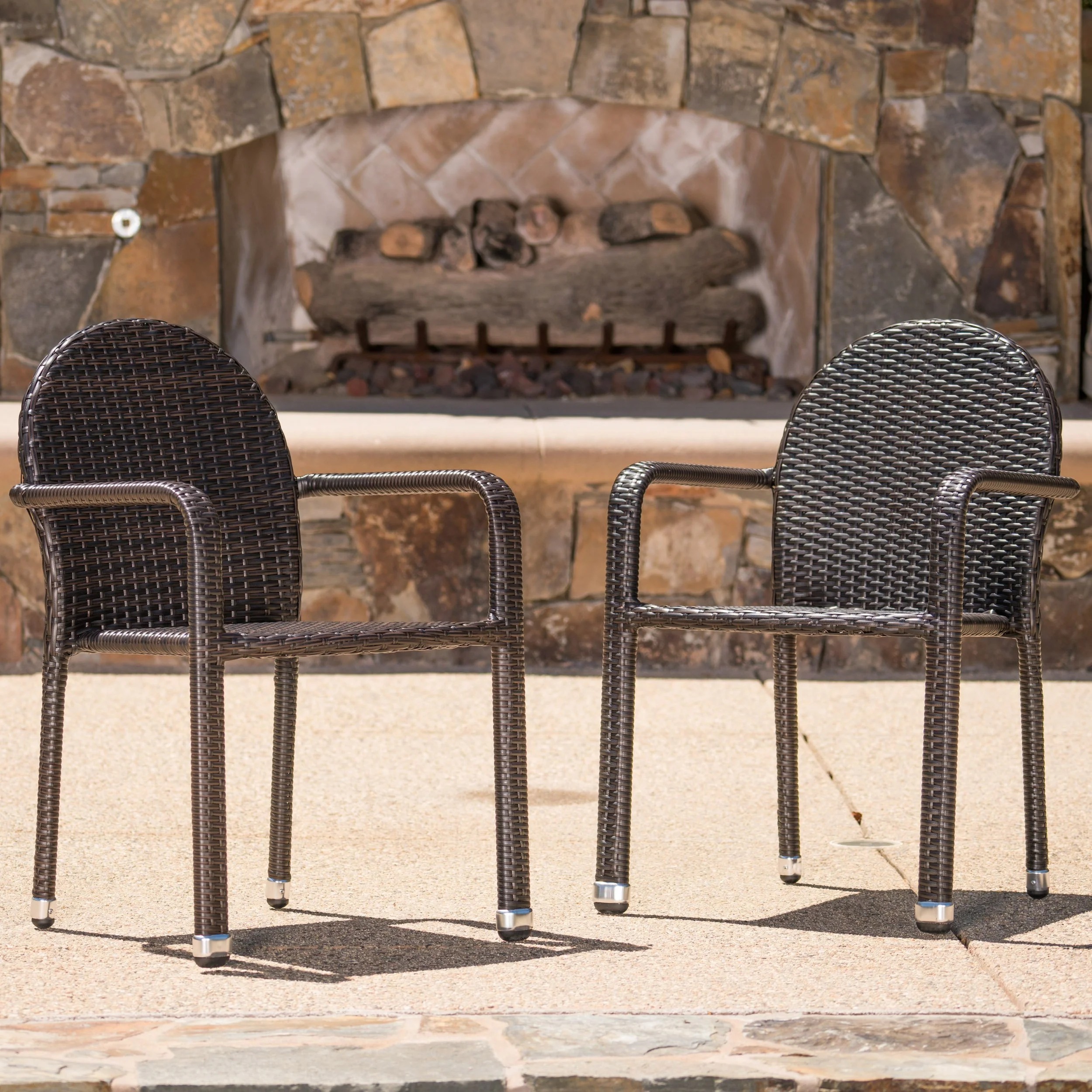 Ava Outdoor Wicker Armed Aluminum Framed Stack Chairs (Set of 2) - furnishings