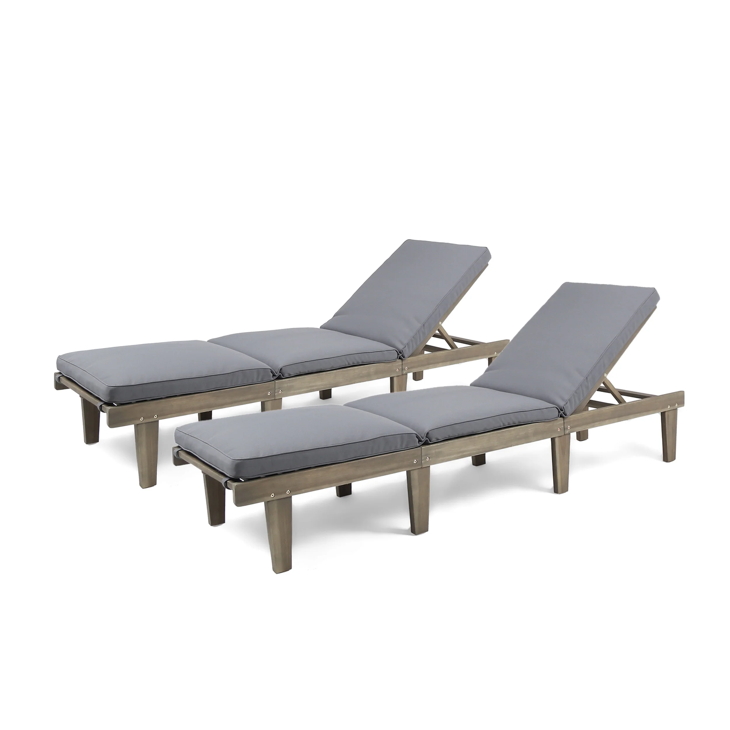 Alisa Outdoor Acacia Wood Chaise Lounge with Cushion, Gray and Dark Gray - furnishings