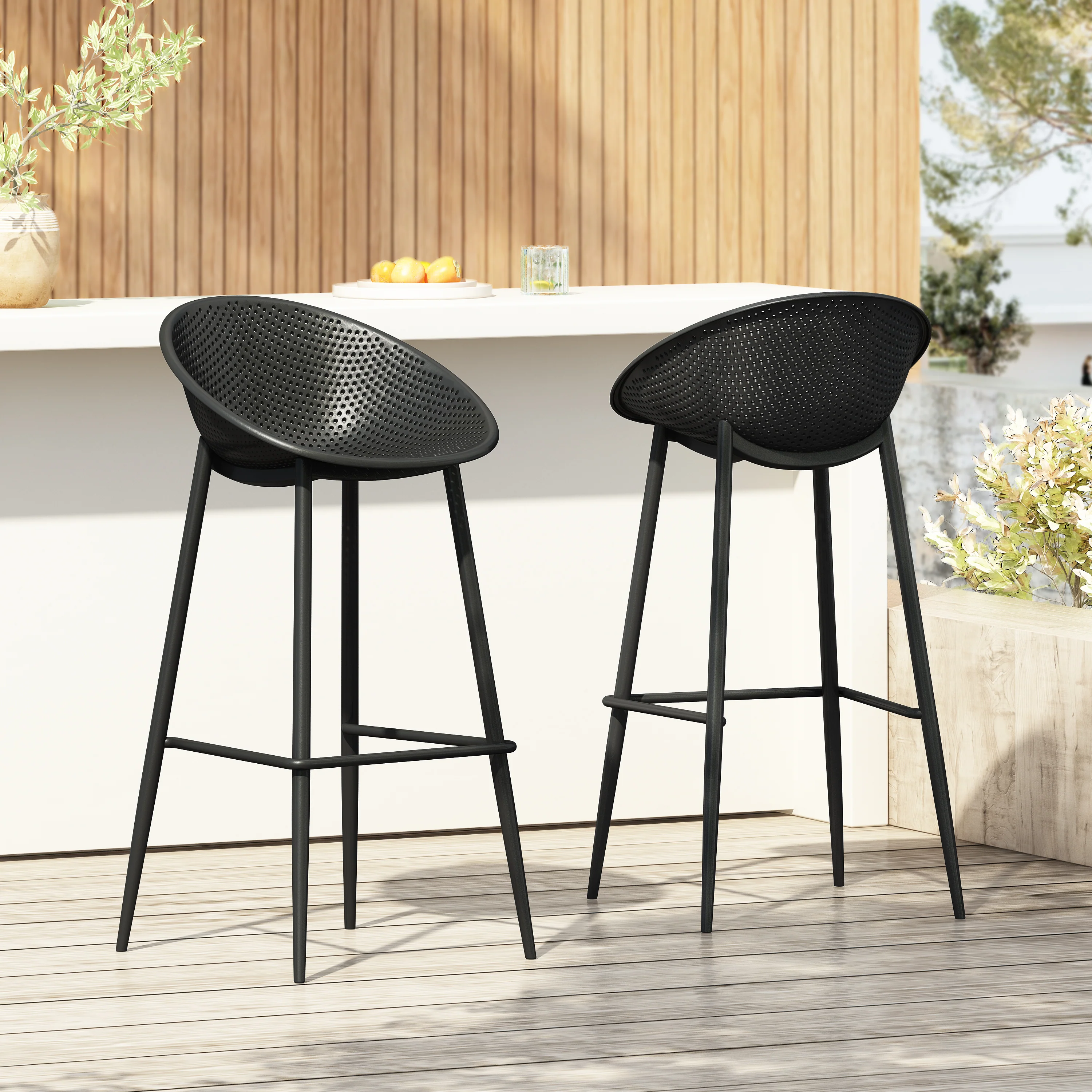 Indoor & Outdoor Polypropelene Plastic Gable Barstool, Set of 2 - furnishings