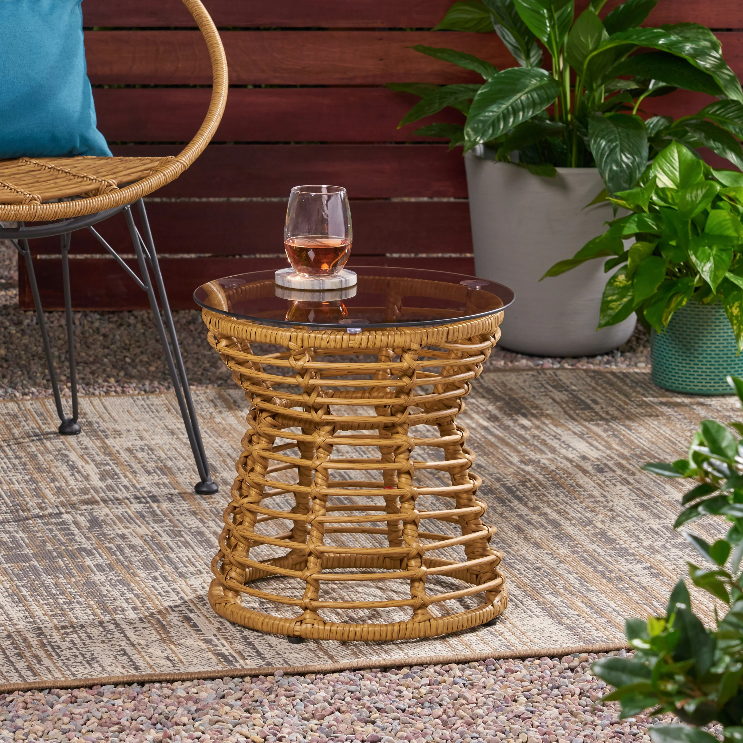 Hawaiian Pedro Outdoor Wicker Side Table - furnishings