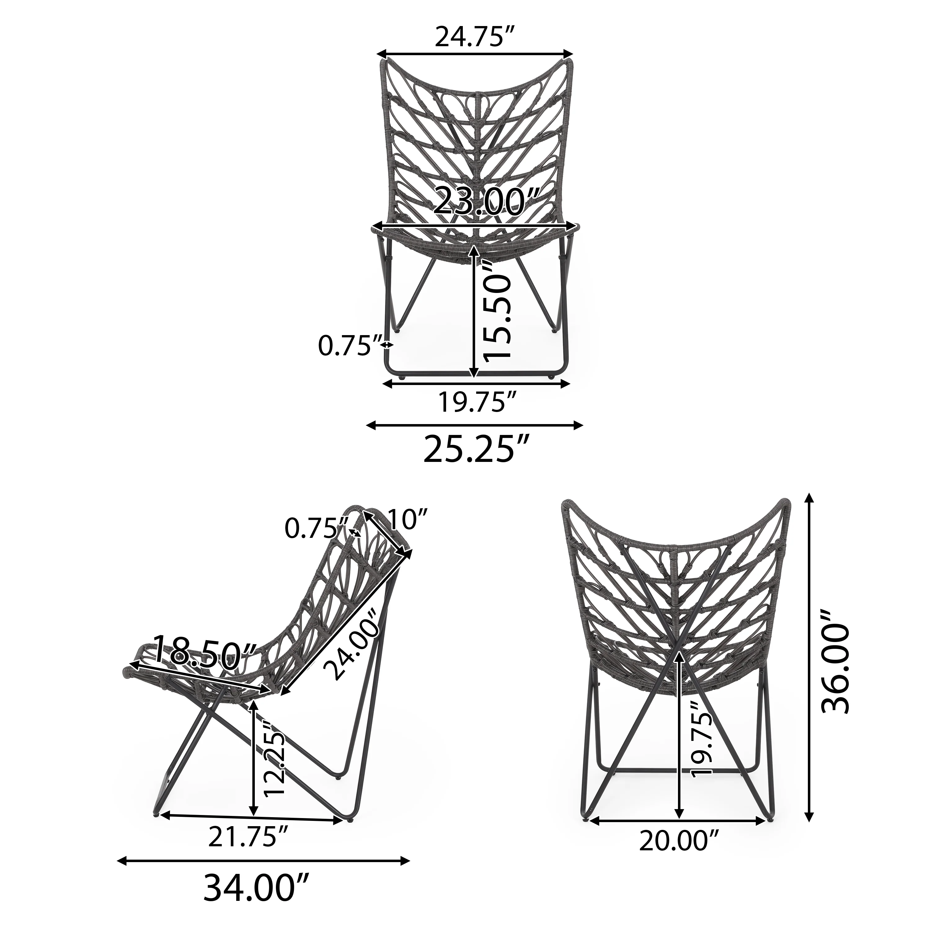 Danbury Outdoor Boho Modern Wicker 3 Piece Chat Set - furnishings