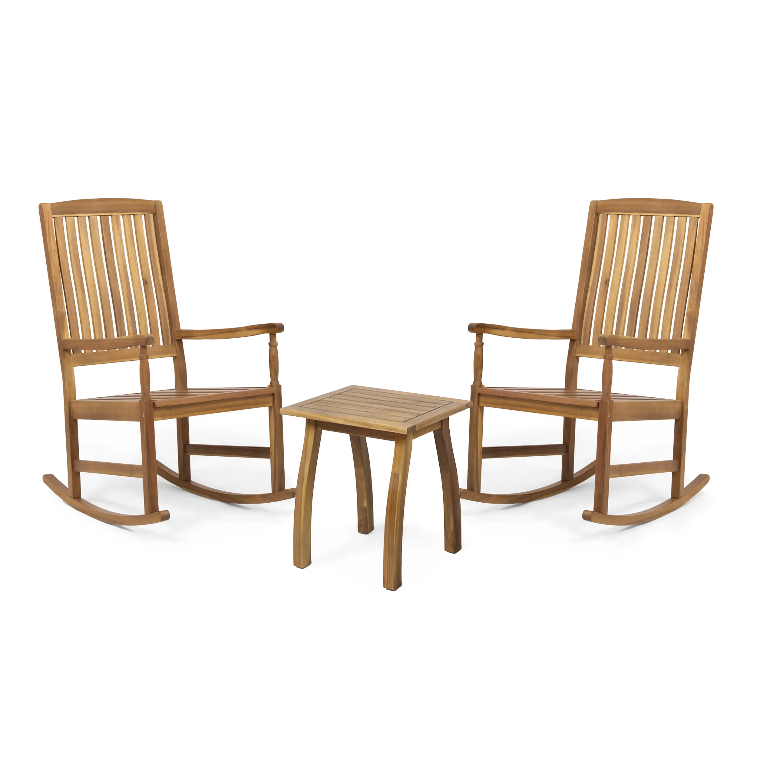 Verna Outdoor 2 Seater Acacia Wood Rocking Chairs and Side Table Set - furnishings