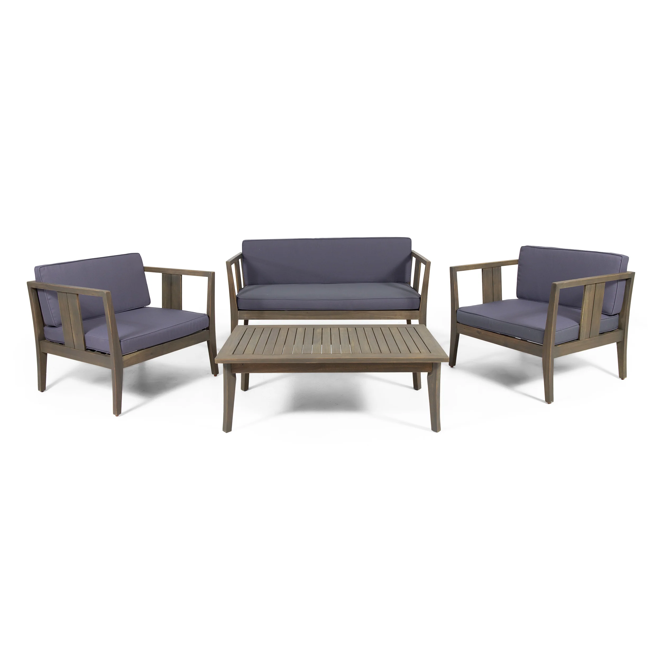 Saman Outdoor 4 Seater Acacia Wood Chat Set - furnishings