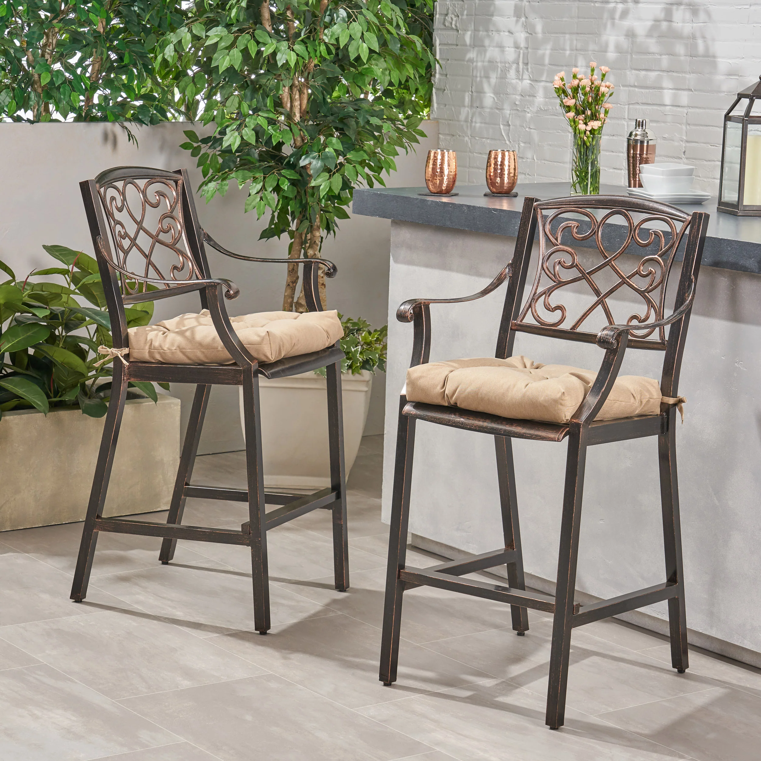 Sherry Outdoor Barstool with Cushion (Set of 2) - furnishings