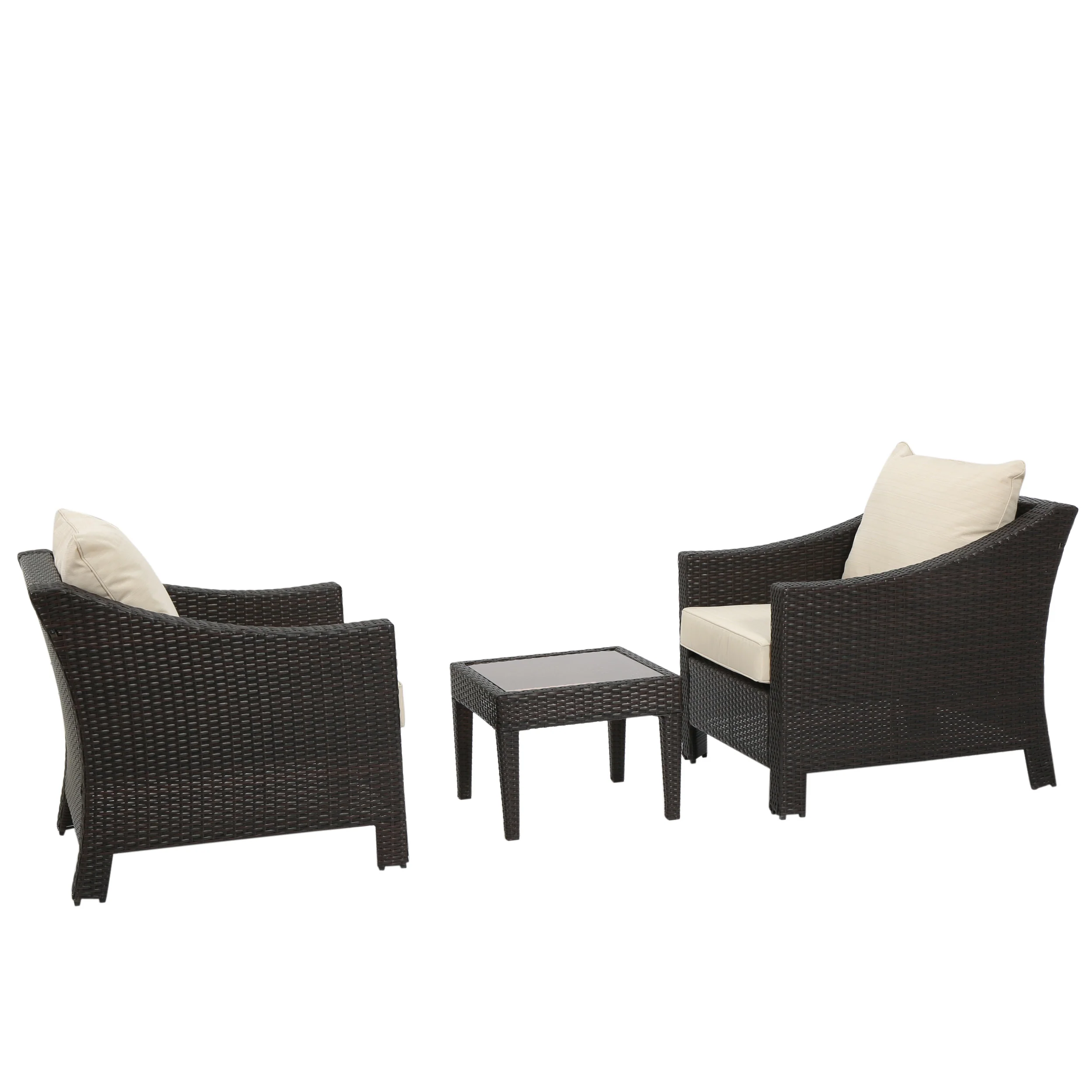 Jones Outdoor 3-piece Brown Wicker Bistro Set with Cushions - furnishings