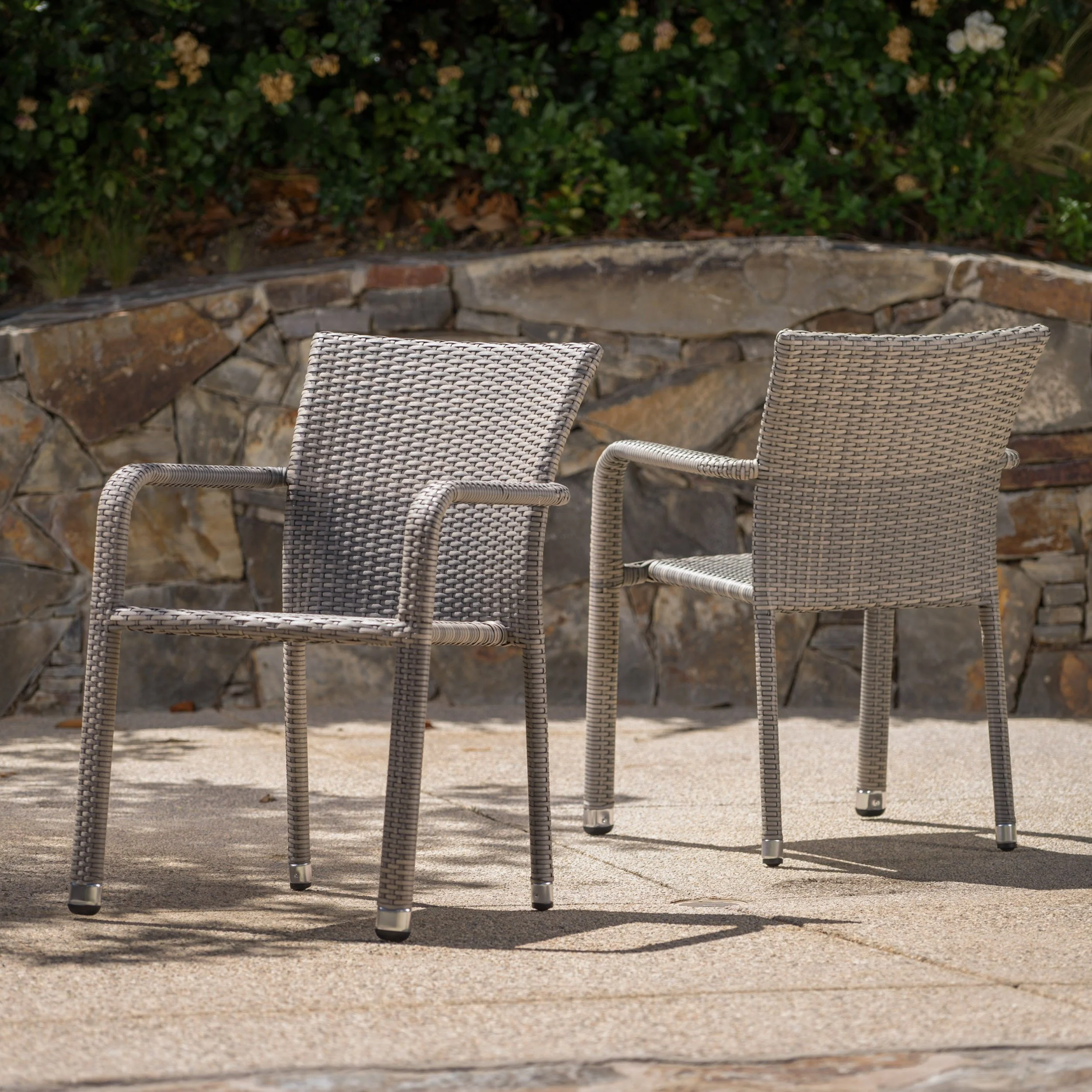 Dylan Outdoor Wicker Armed Aluminum Framed Stack Chairs (Set of 2) - furnishings