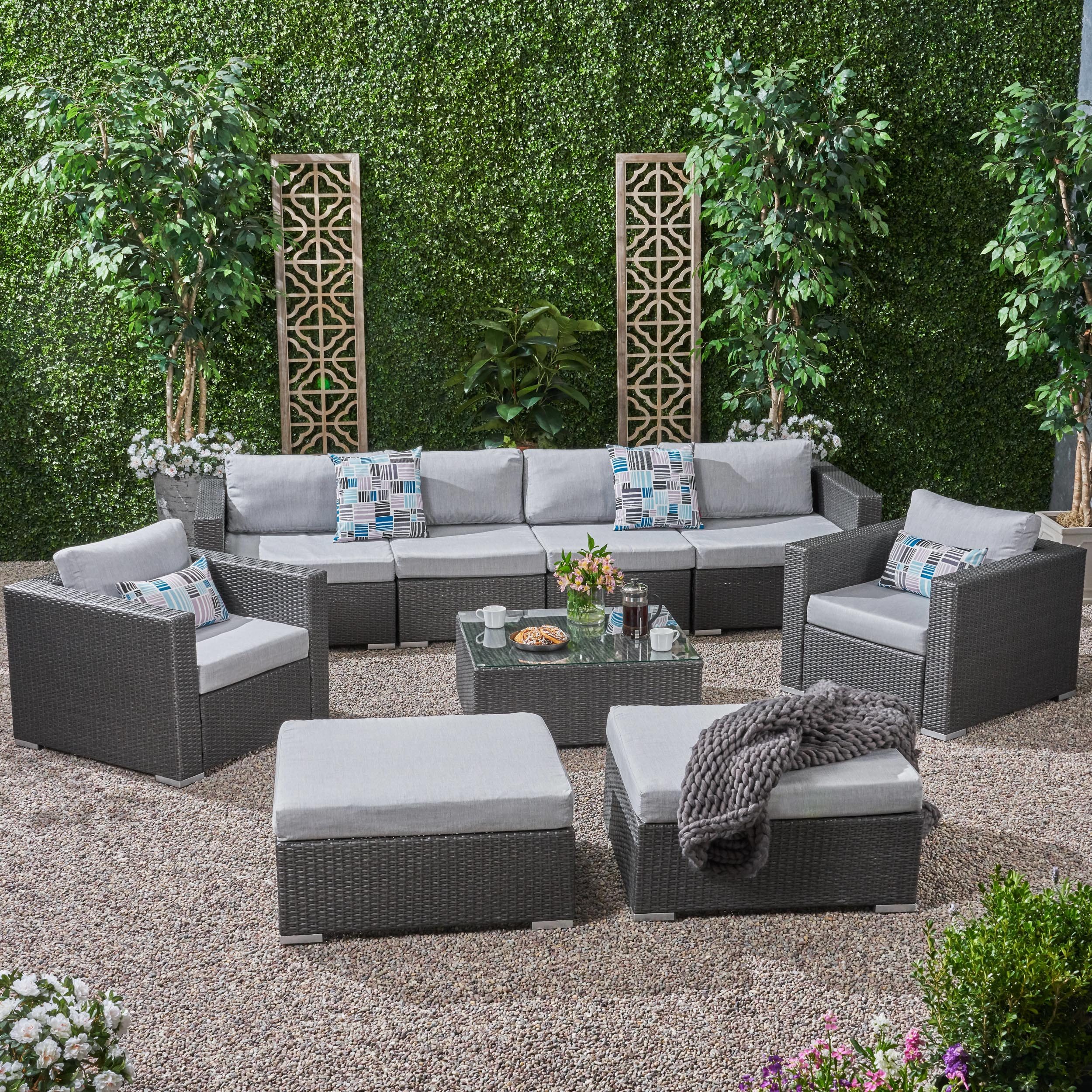Kyra Outdoor 6 Seater Wicker Modular Sectional Sofa Set with Sunbrella Cushions - furnishings